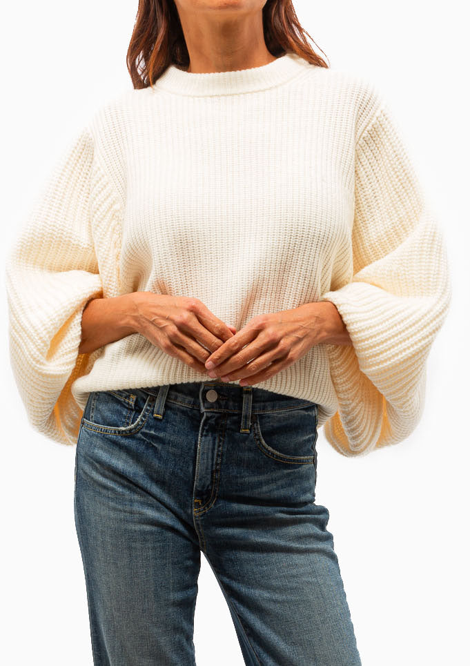 Balloon Sleeve Crew Neck | Mozzarella