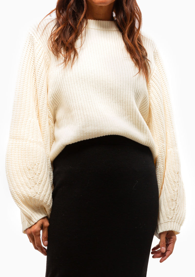 Balloon Sleeve Crew Neck | Mozzarella