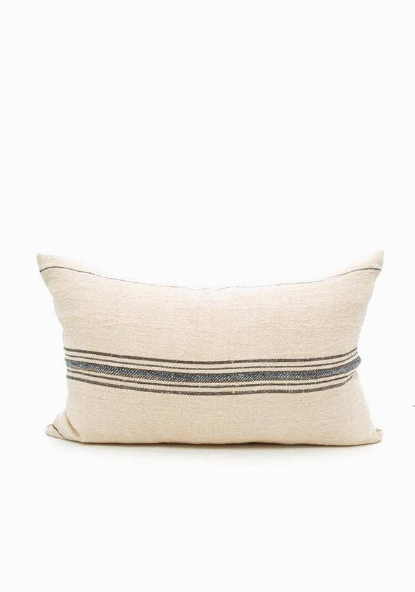 Black/Navy Stripe Grain Sack Cushion | 17" x 28"