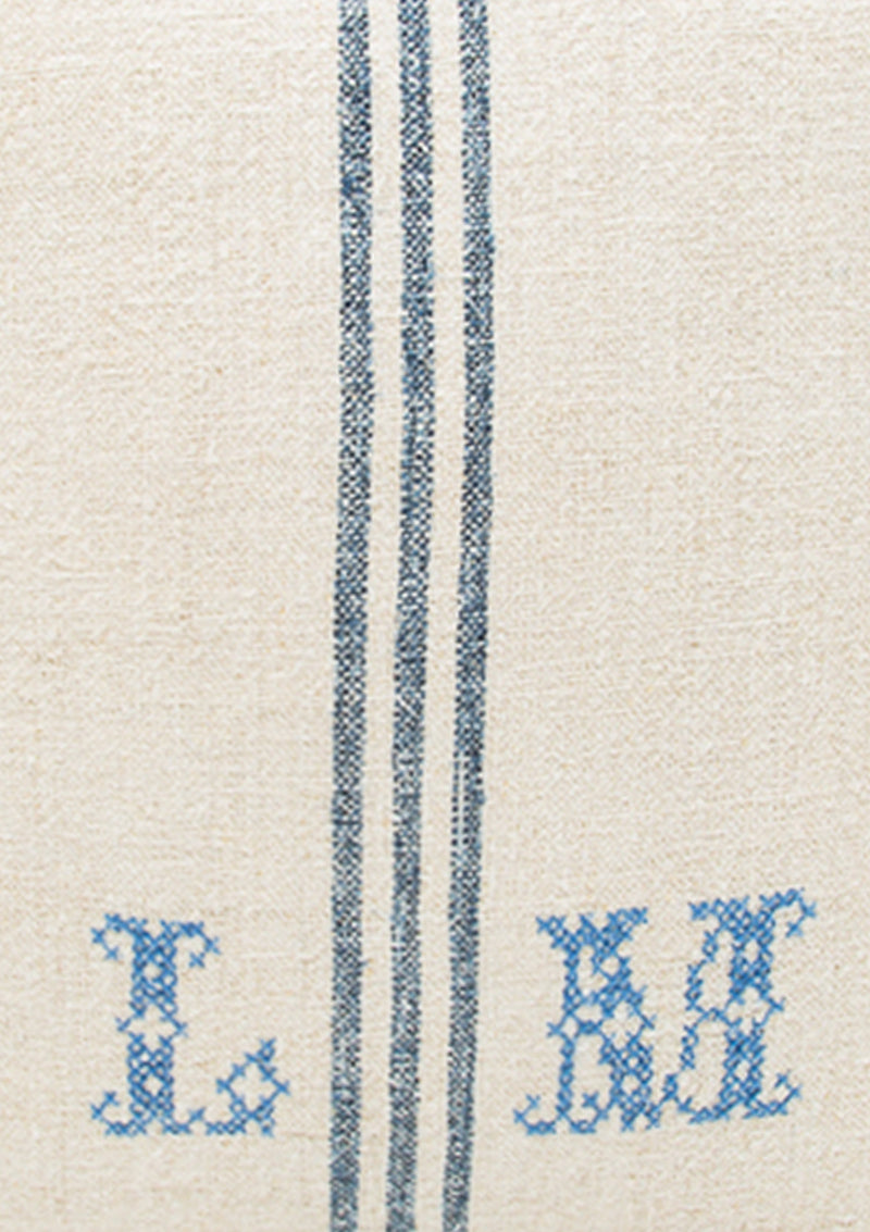 Monogram Light Navy Triple Stripe Grain Sack Cushion | 20" x 20"
