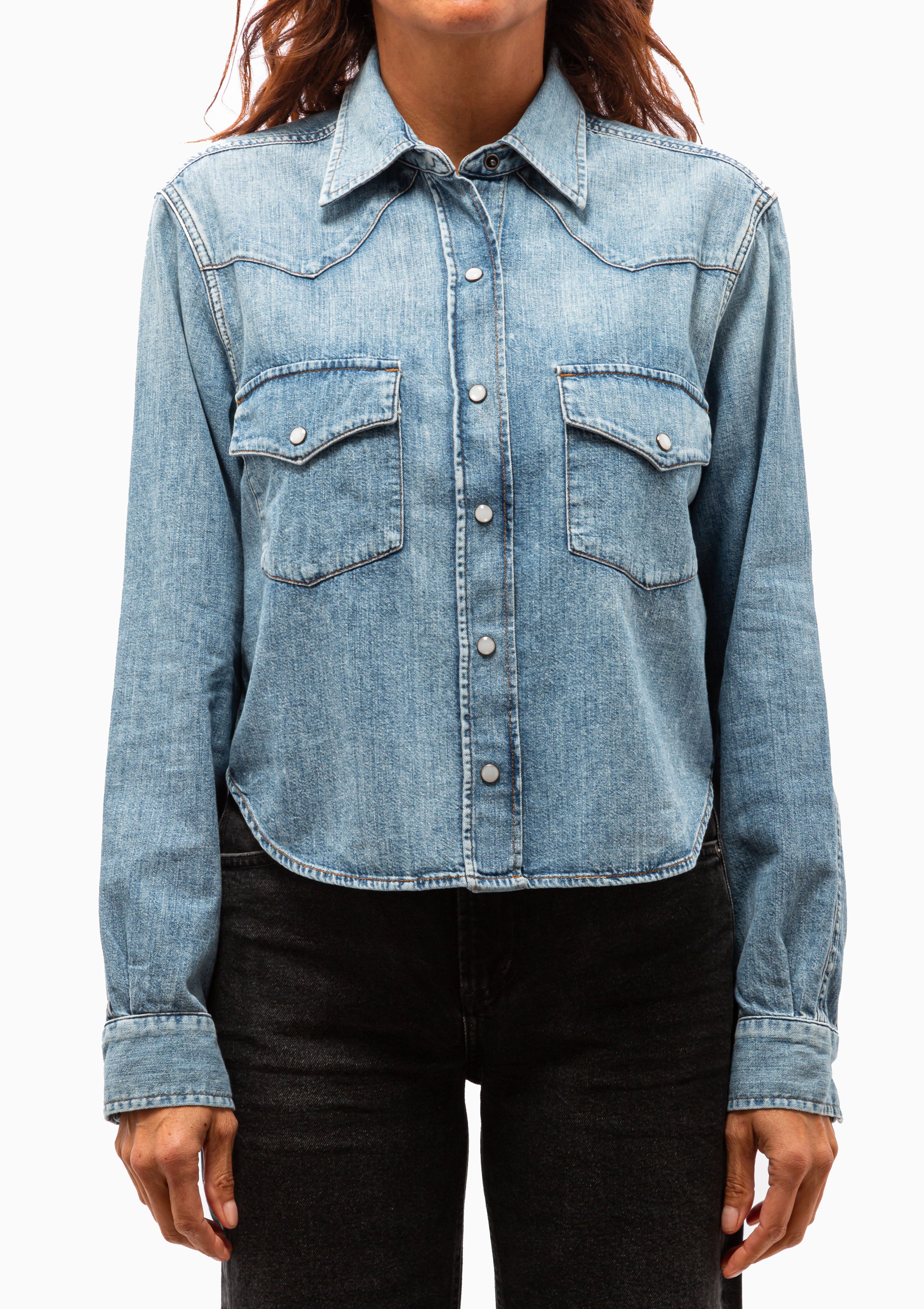 Cropped Western Shirt | Carolina Blue