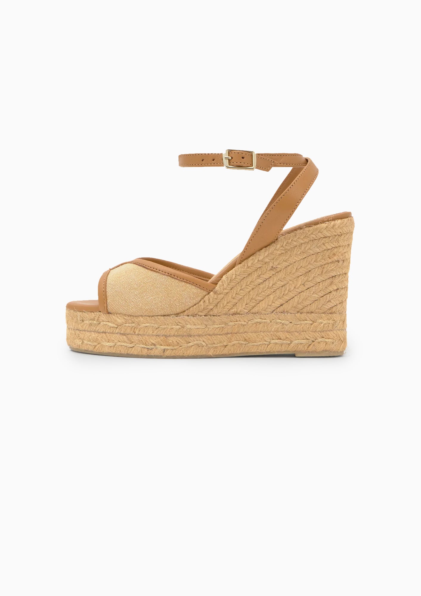Brigitte Canvas Leather Trim Wedge 4.5" | Ocre