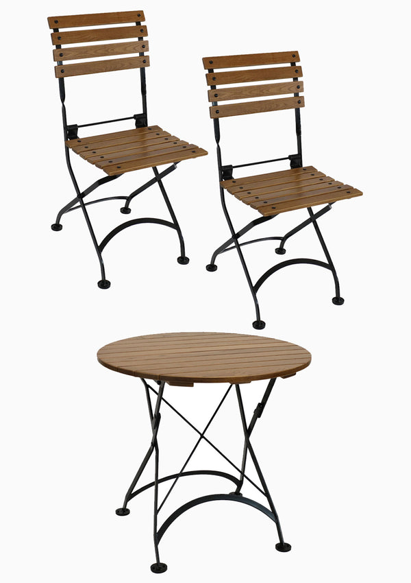 Chestnut Wood Folding Round Bistro Table & Chairs Set