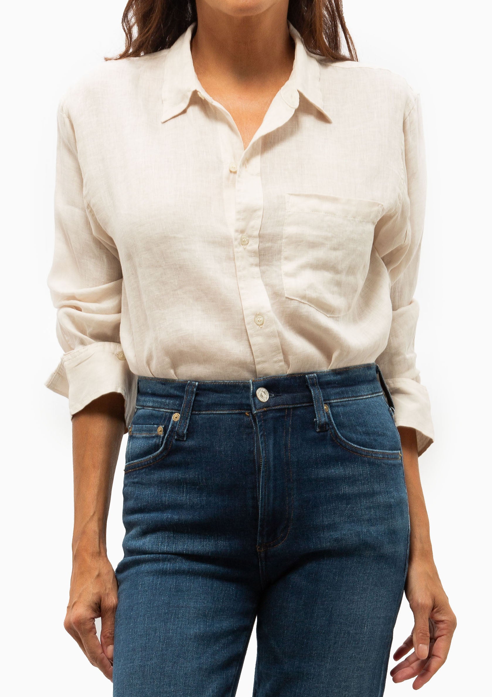 Kayla Shrunken Linen Shirt | Pale Stone