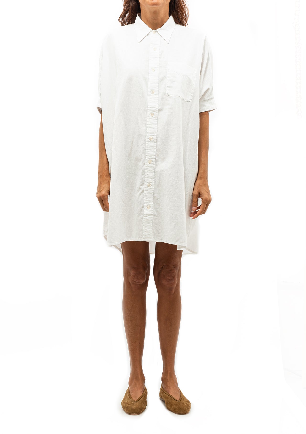 Oversized Cuffed Shirtdress | White