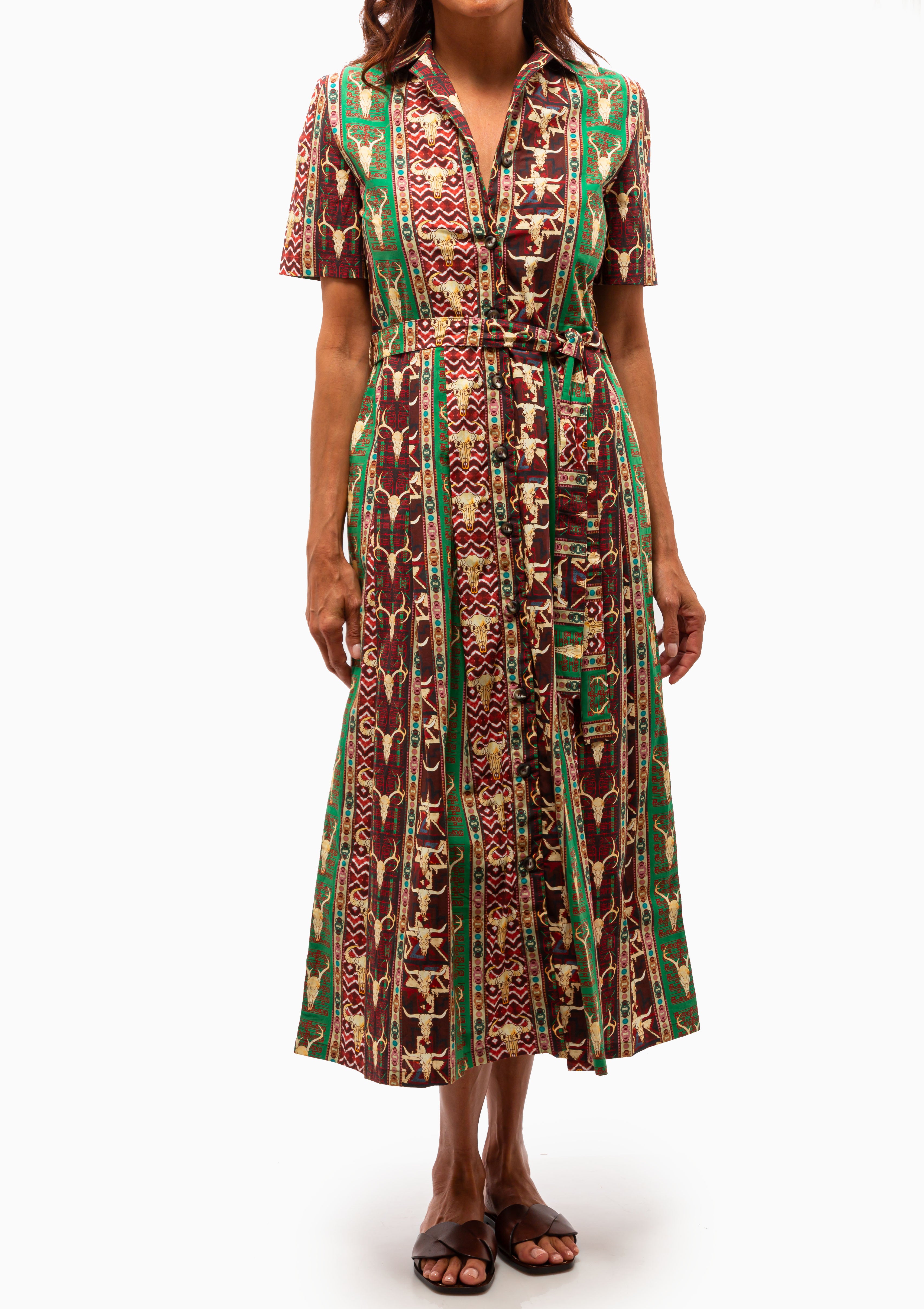 Claudia Dress In Arizona Print | Red Green