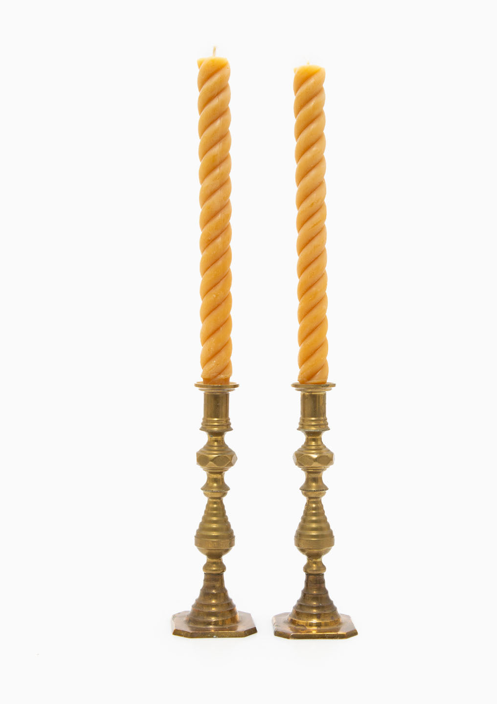 English Brass Beehive Candlesticks Pair 7.5"