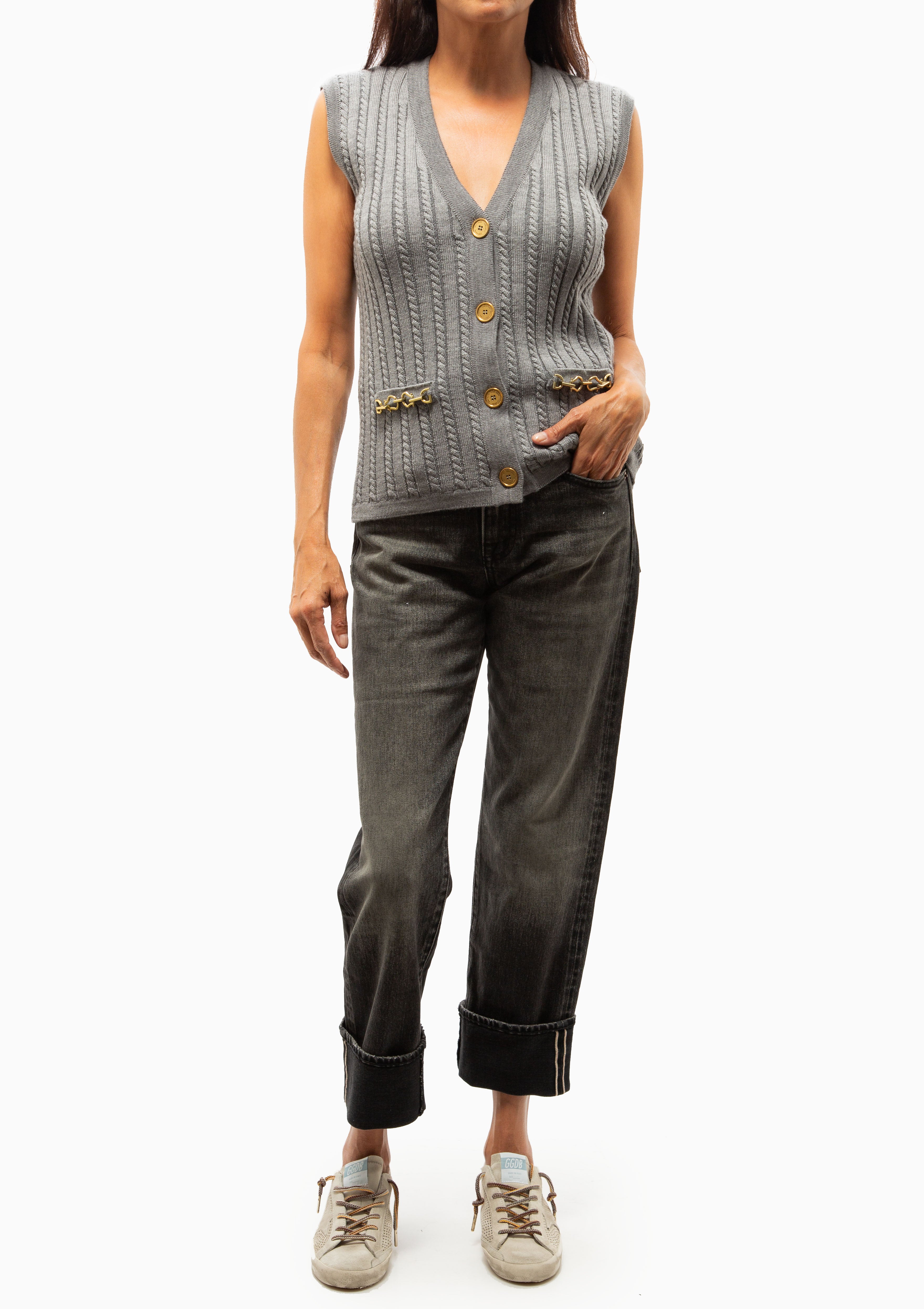Cable Vest With Chains | Medium Grey Melange