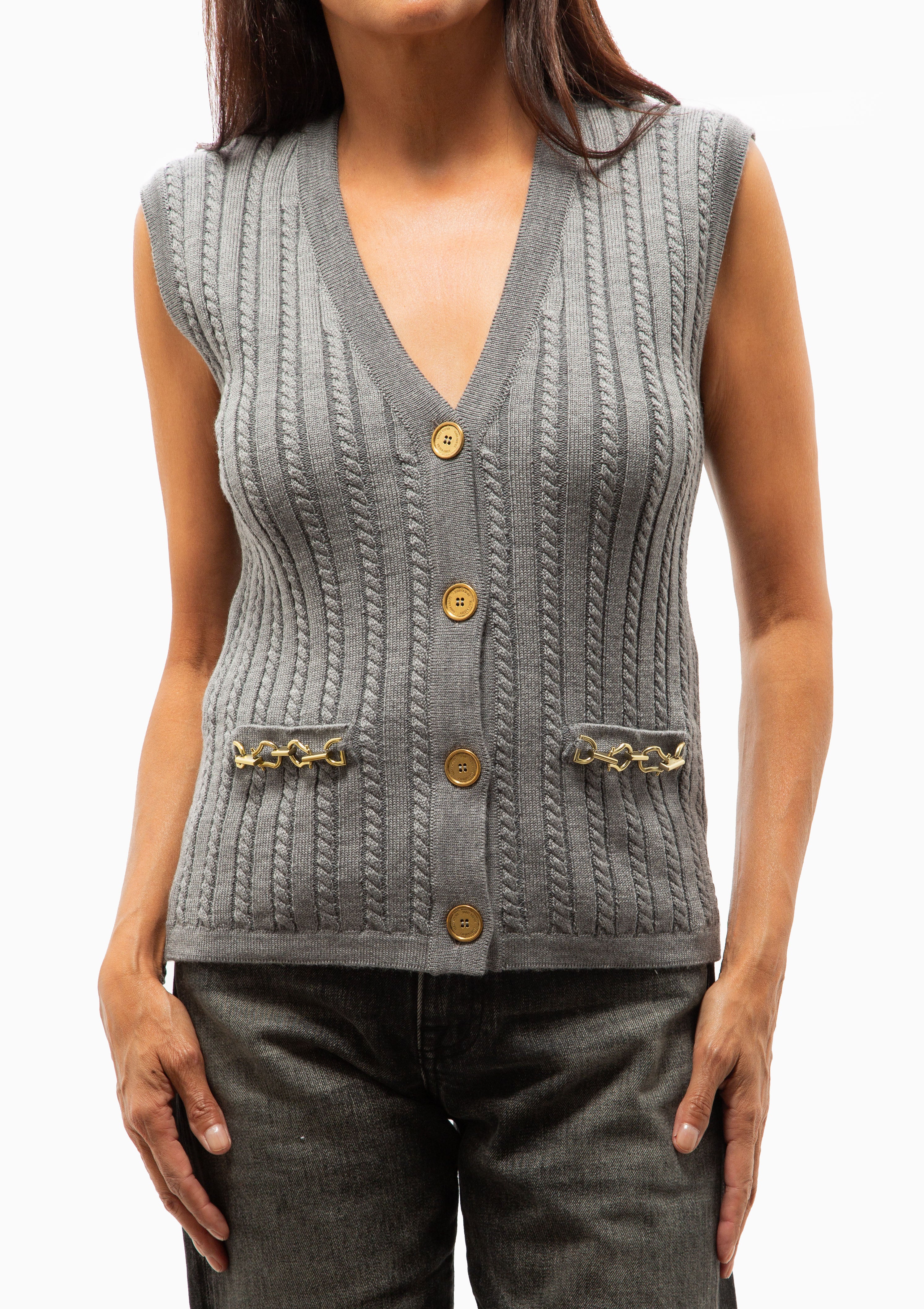 Cable Vest With Chains | Medium Grey Melange