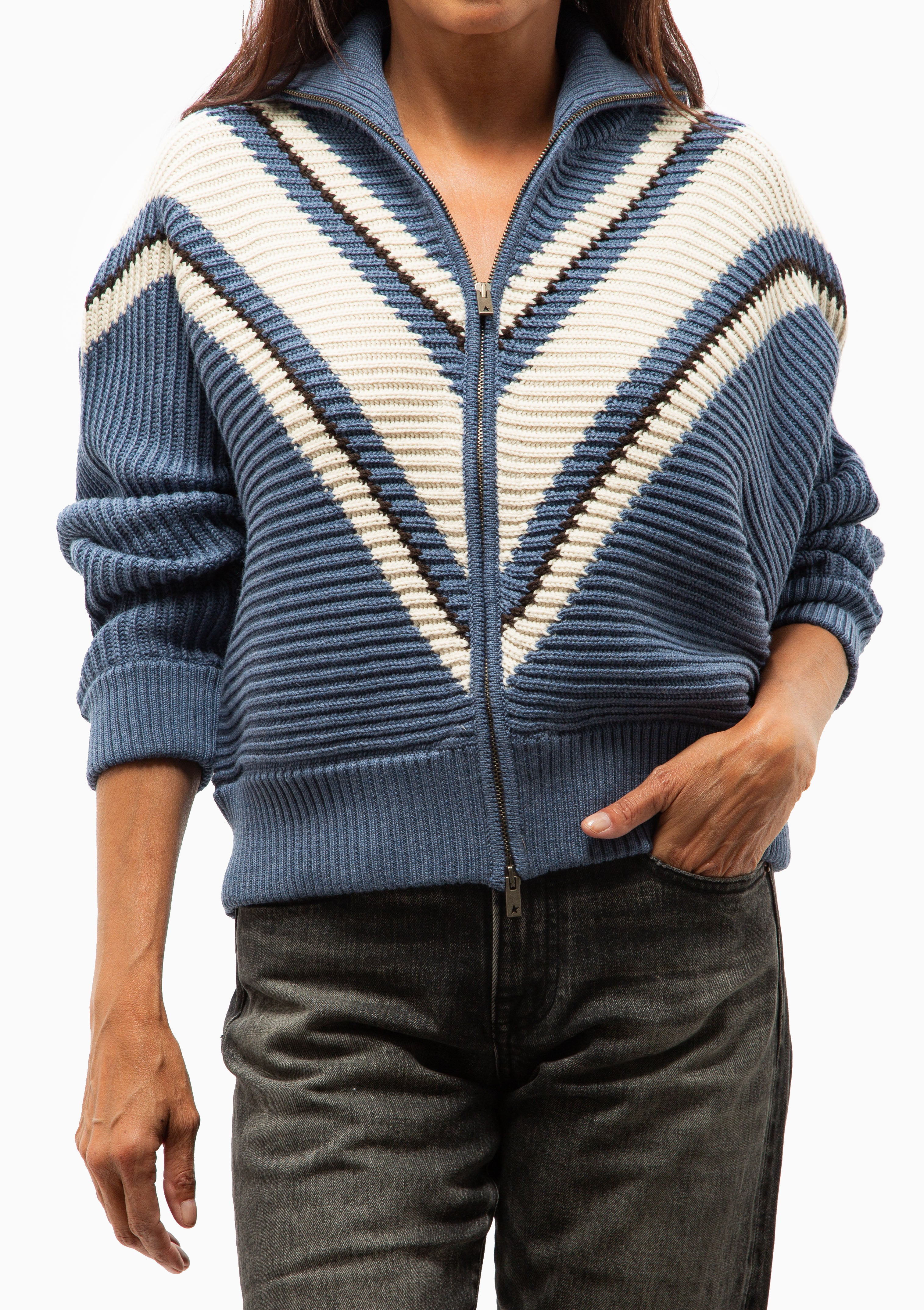 Jacquard Wool Sweater | Light Blue/Cream