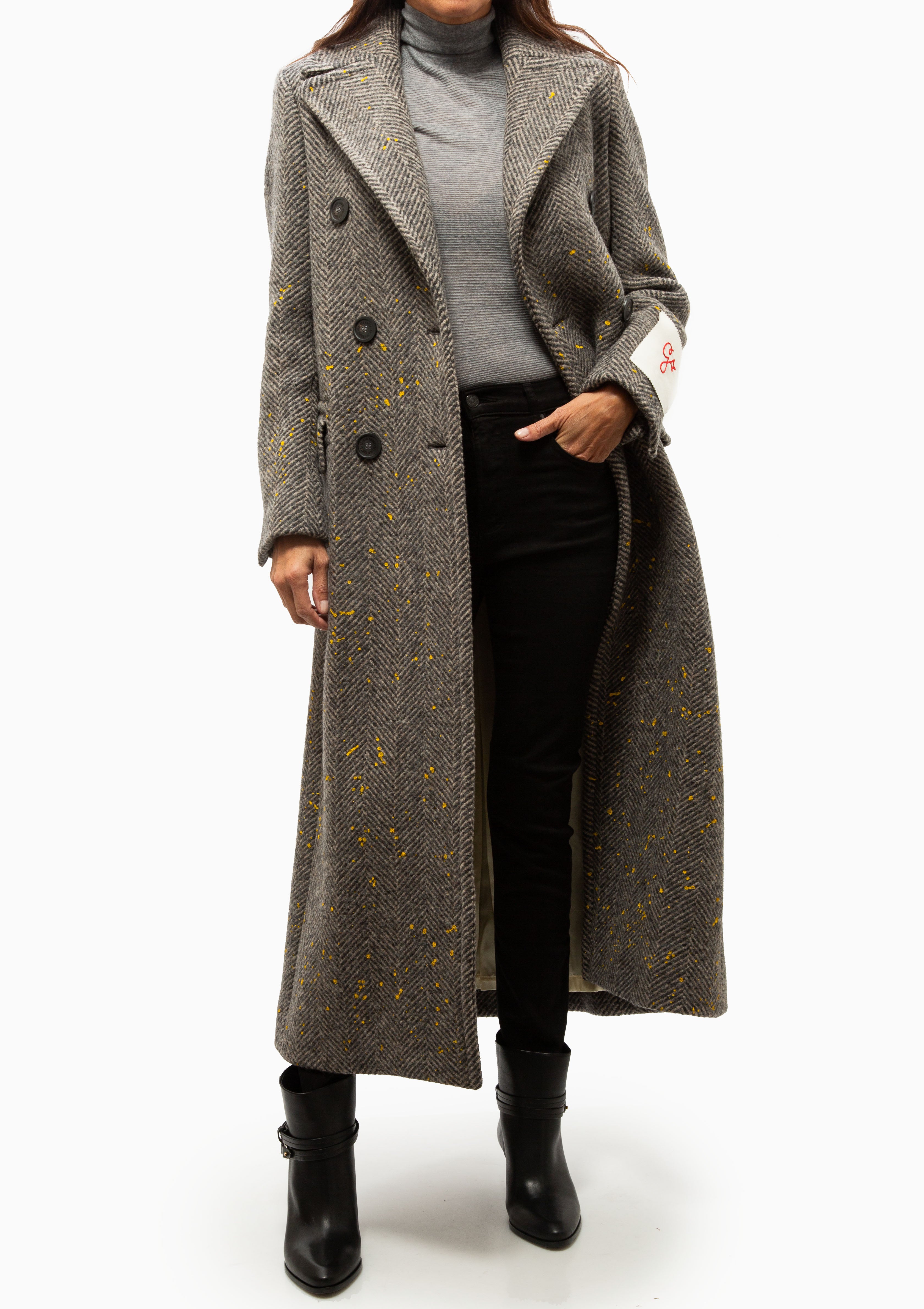 Long Herringbone Coat | Anthracite