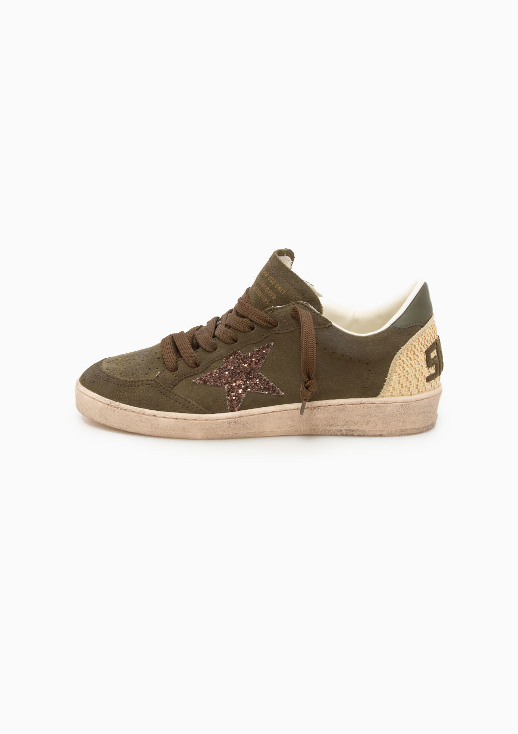 Ball Star Sneaker Suede Raffia Spur | Olive Green/Beige