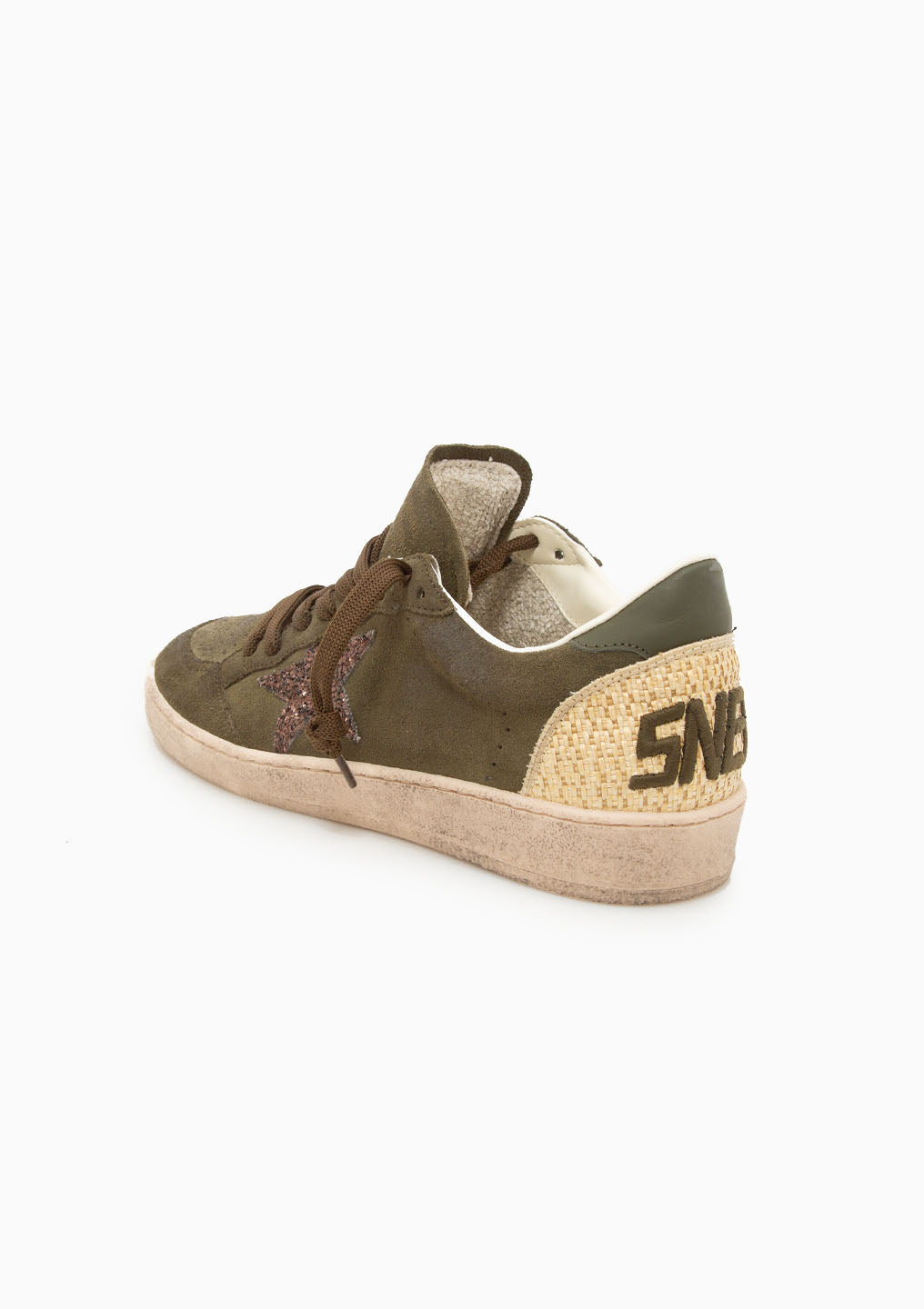 Ball Star Sneaker Suede Raffia Spur | Olive Green/Beige