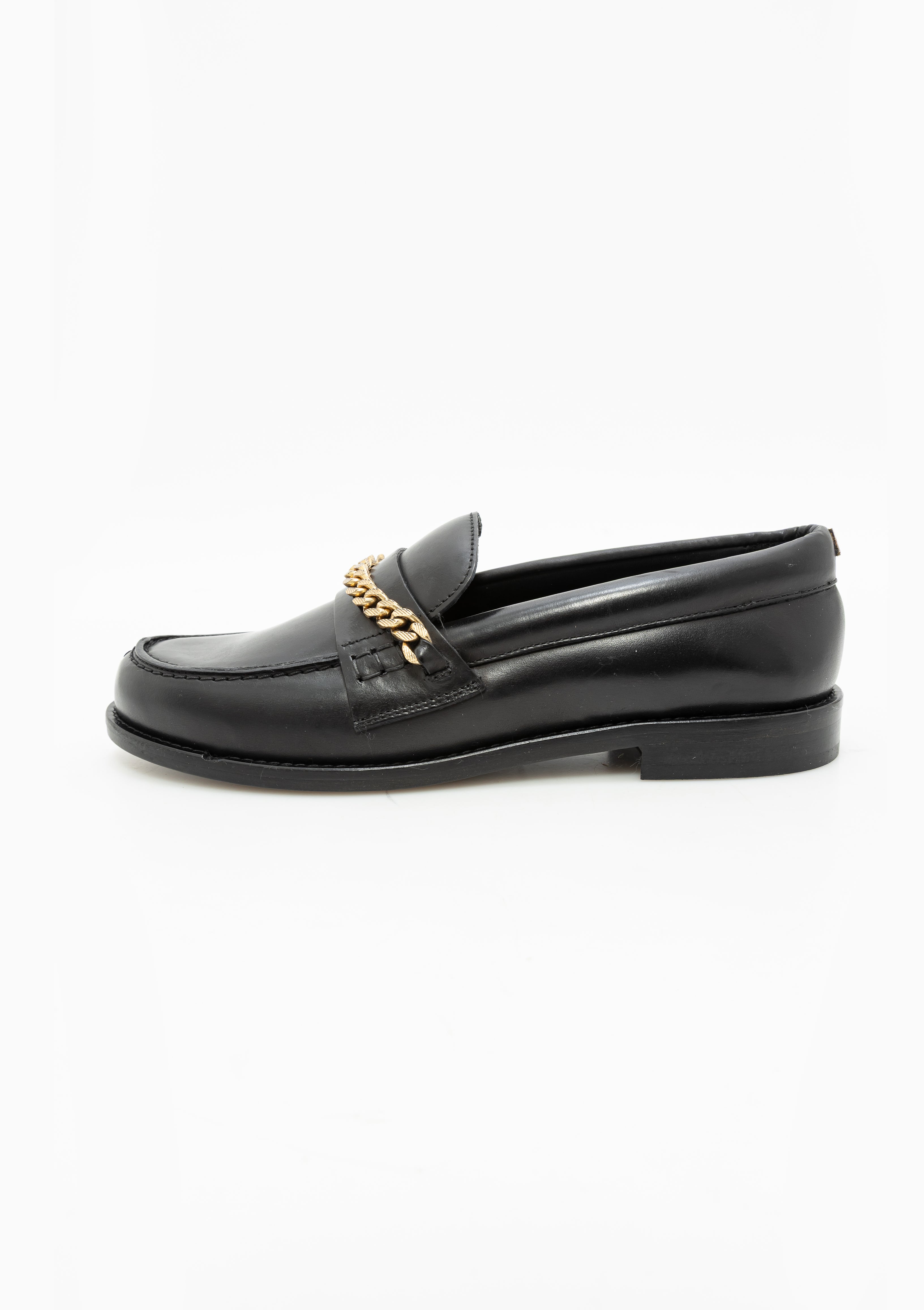 Jerry Leather Loafer With Chain | Black
