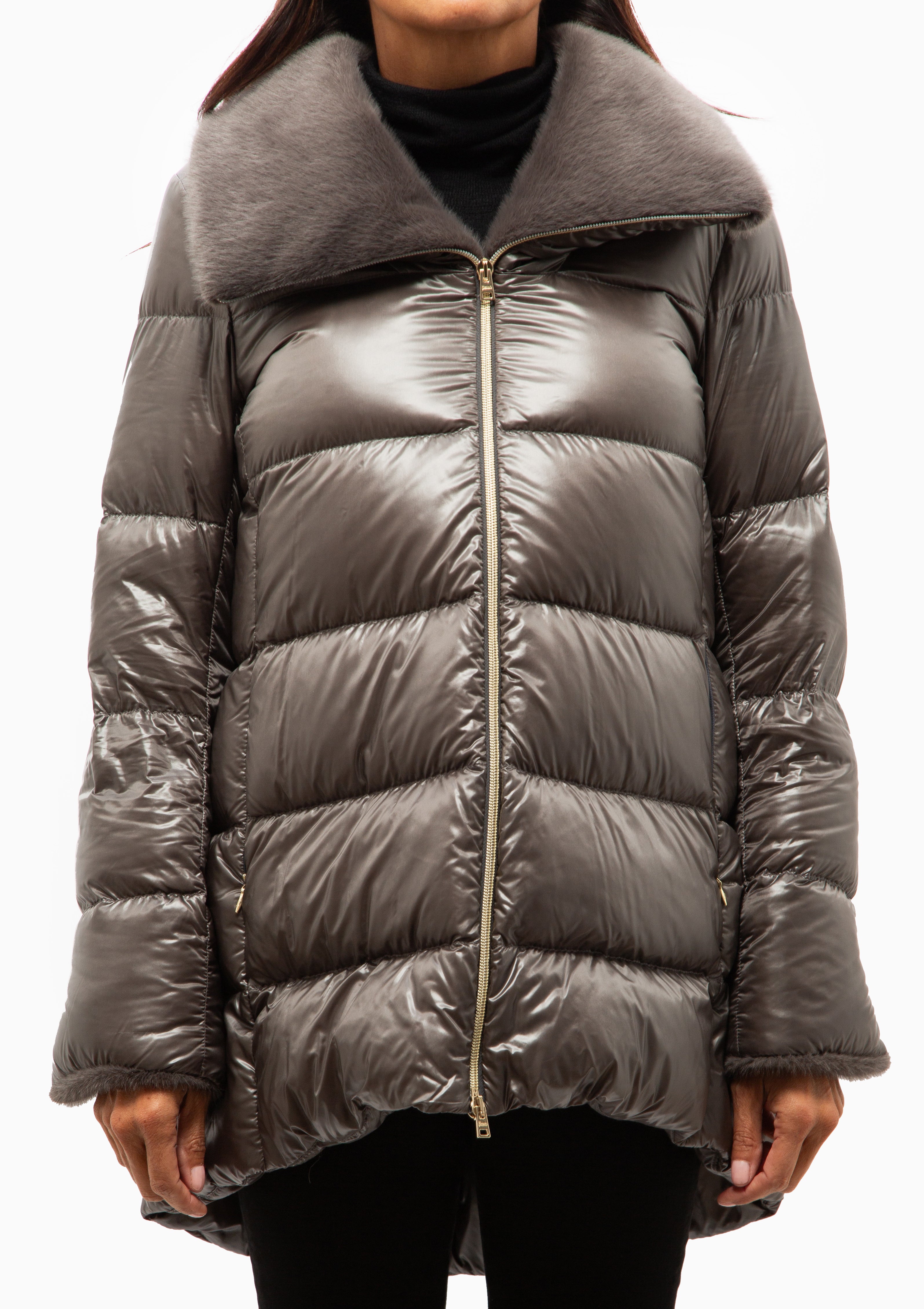 Classic Nylon A-Shape Jacket & Lady Alternative Fur | Anthracite