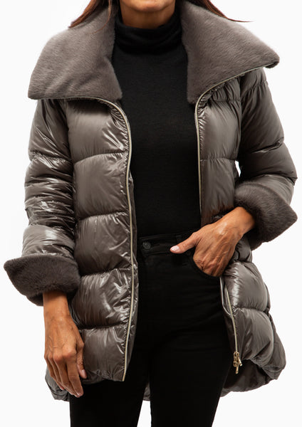 ダンディT 　Herno レザージャケット　46 Classic Nylon A-Shape Jacket & Lady Alternative Fur | Anthracite