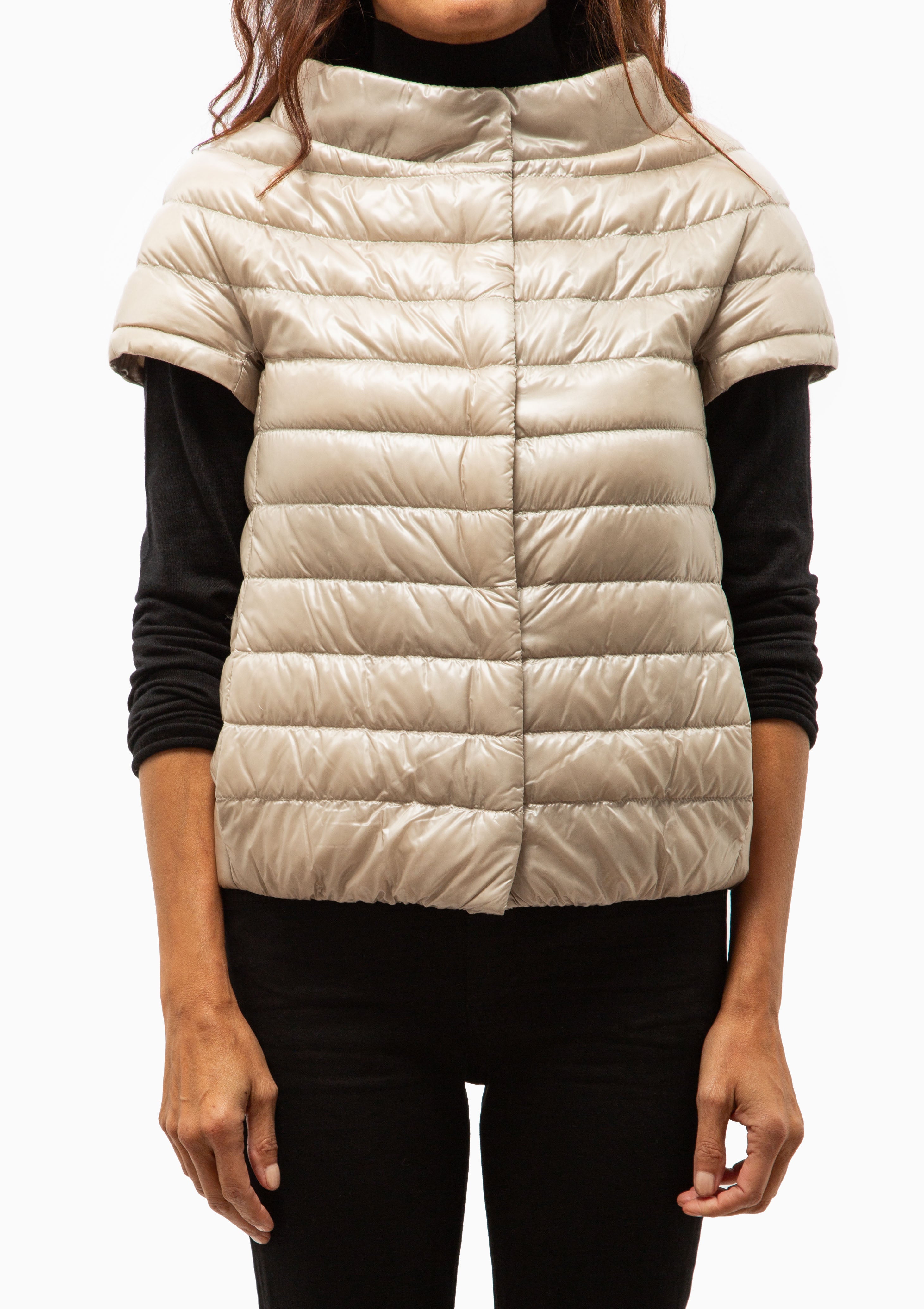 Emilia Classic Nylon Cap Sleeve Jacket | Champagne