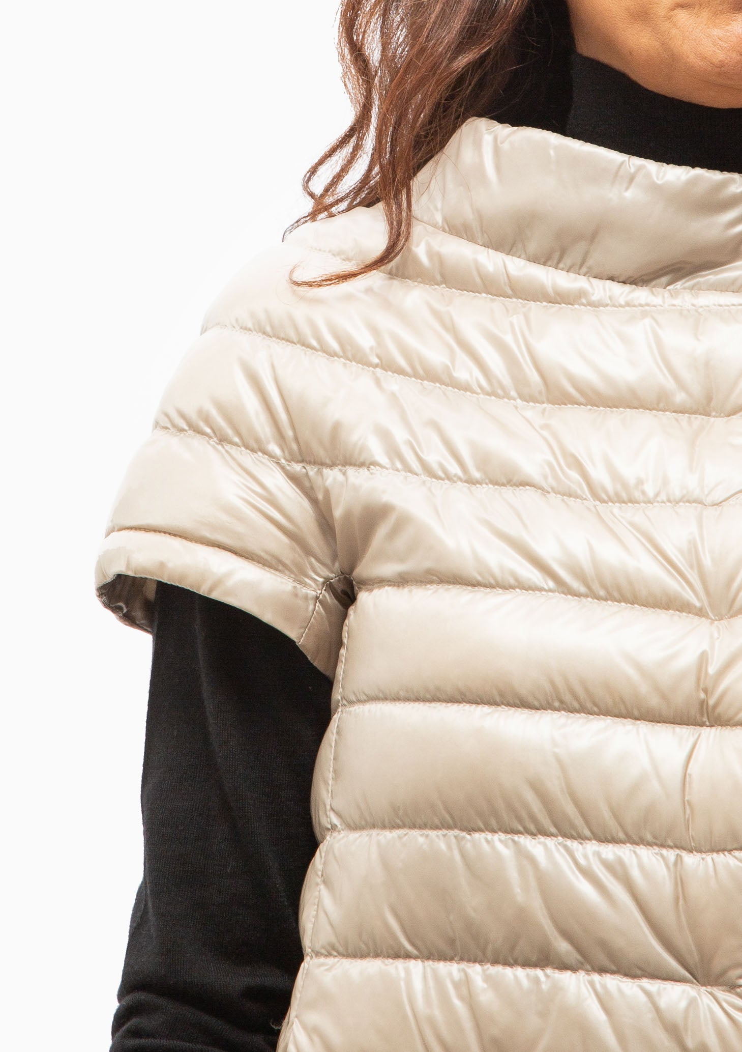 Emilia Classic Nylon Cap Sleeve Jacket | Champagne