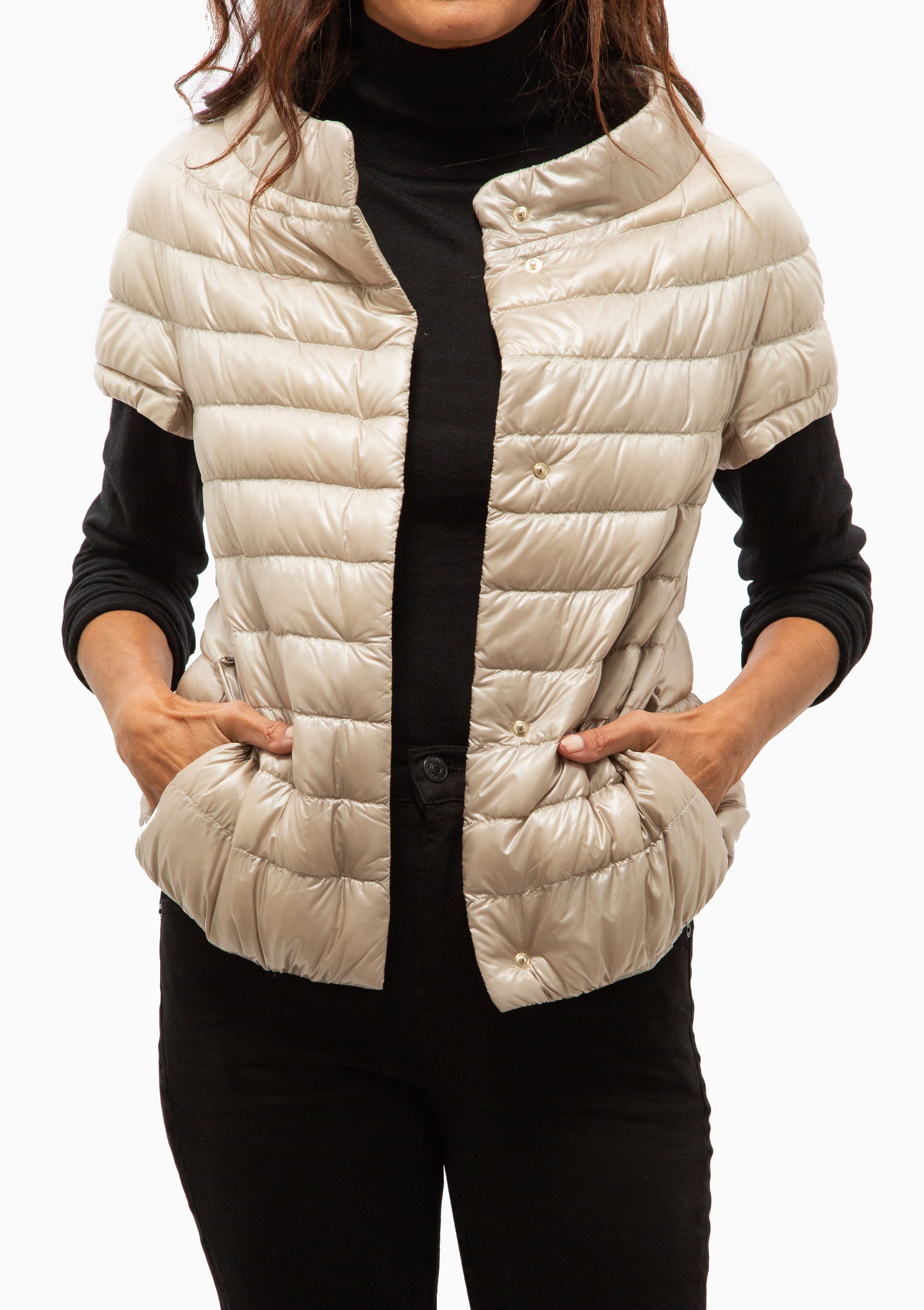 Emilia Classic Nylon Cap Sleeve Jacket | Champagne