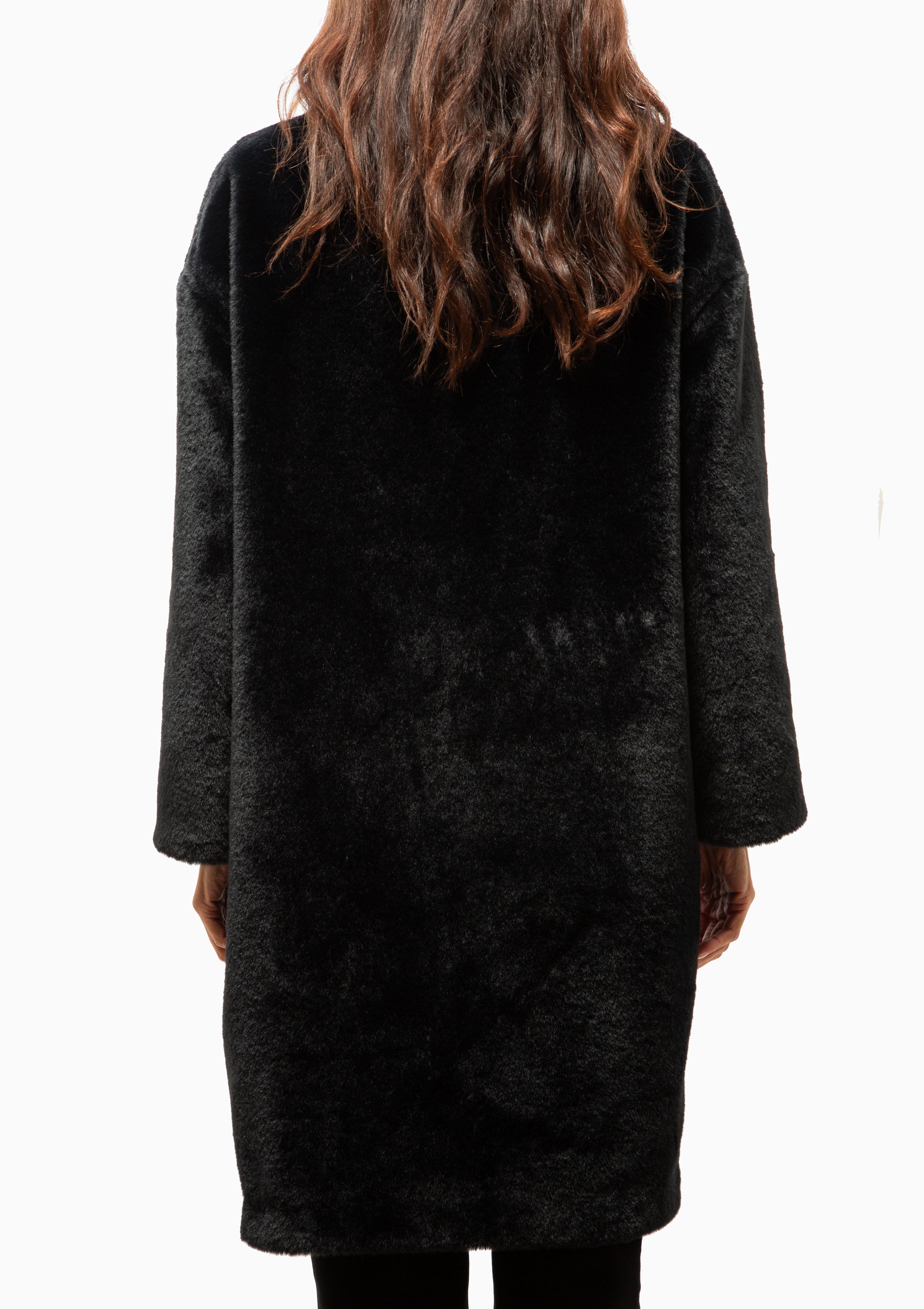 Faux Fur Stand Up Collar Coat | Black
