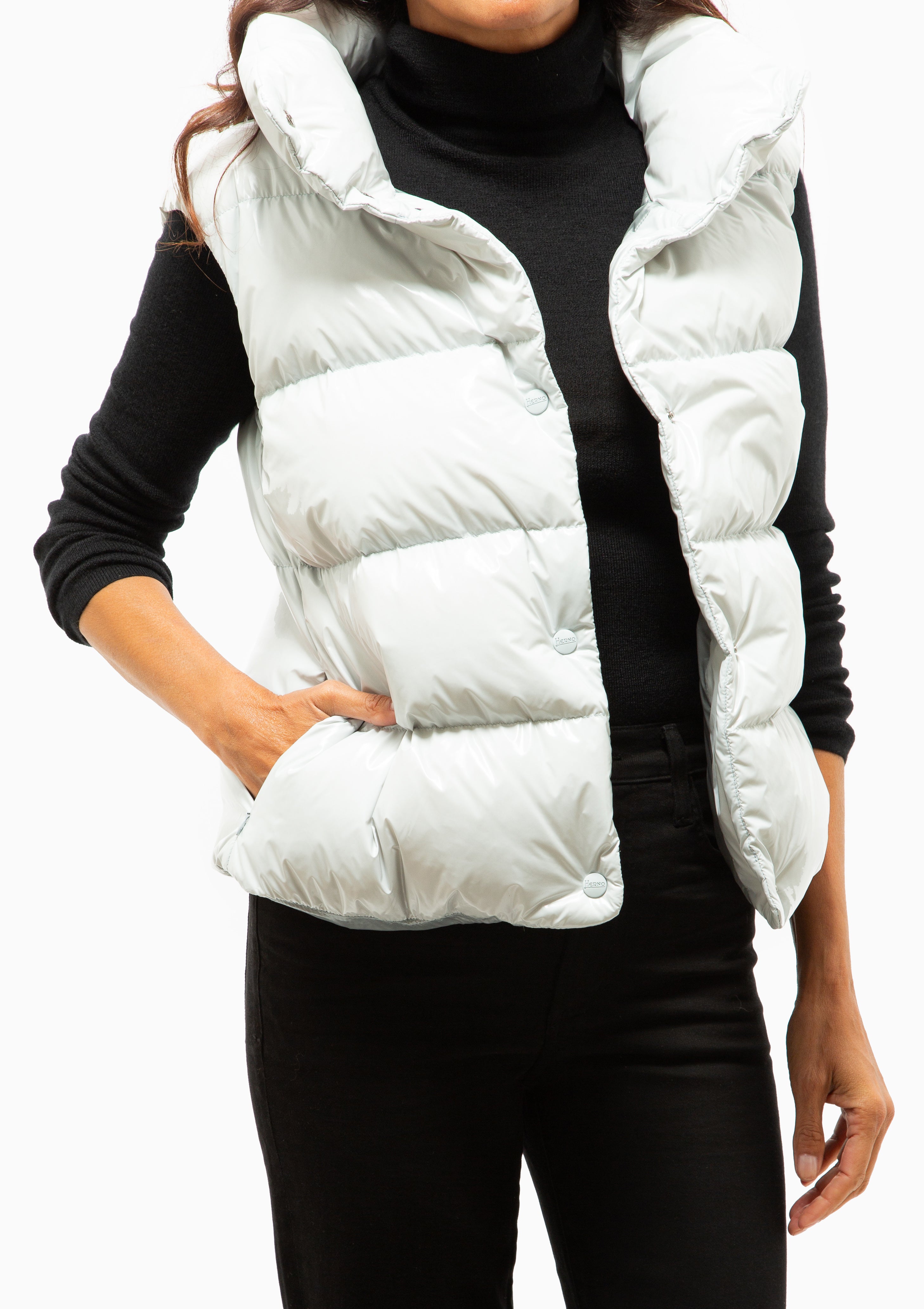 Gloss Snap Front Vest | Azzurro Chiaro Grigiato