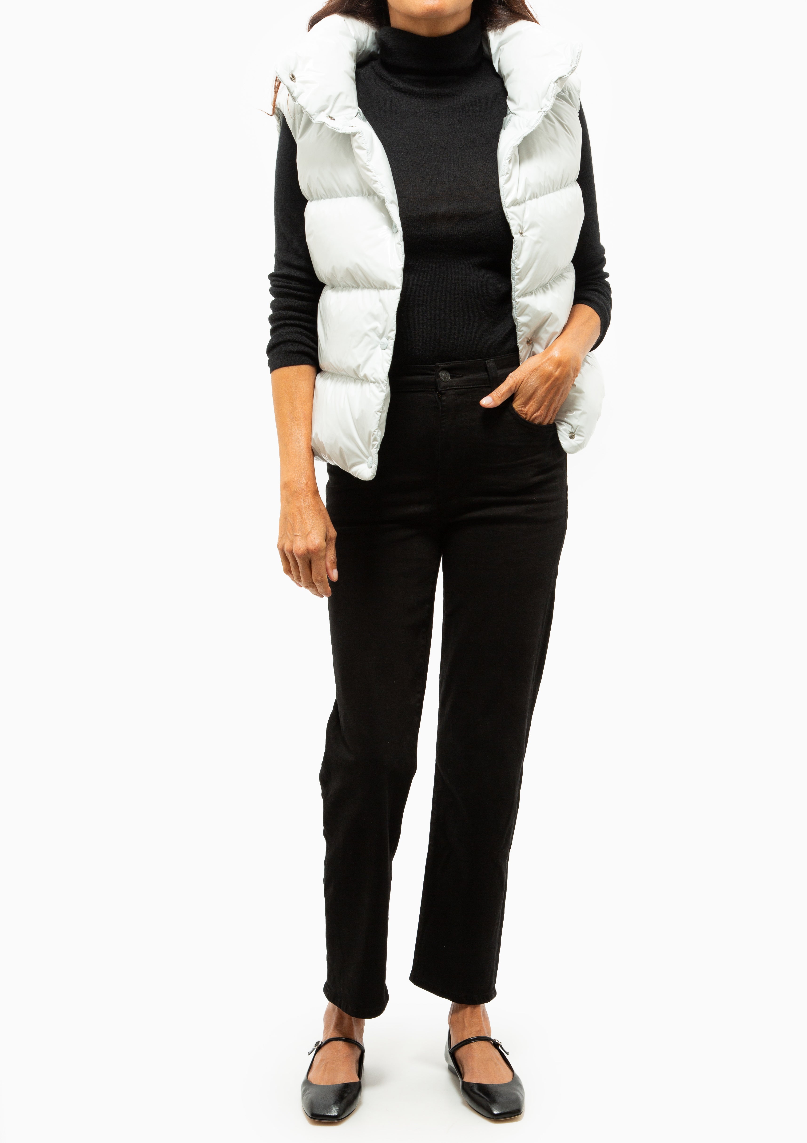 Gloss Snap Front Vest | Azzurro Chiaro Grigiato