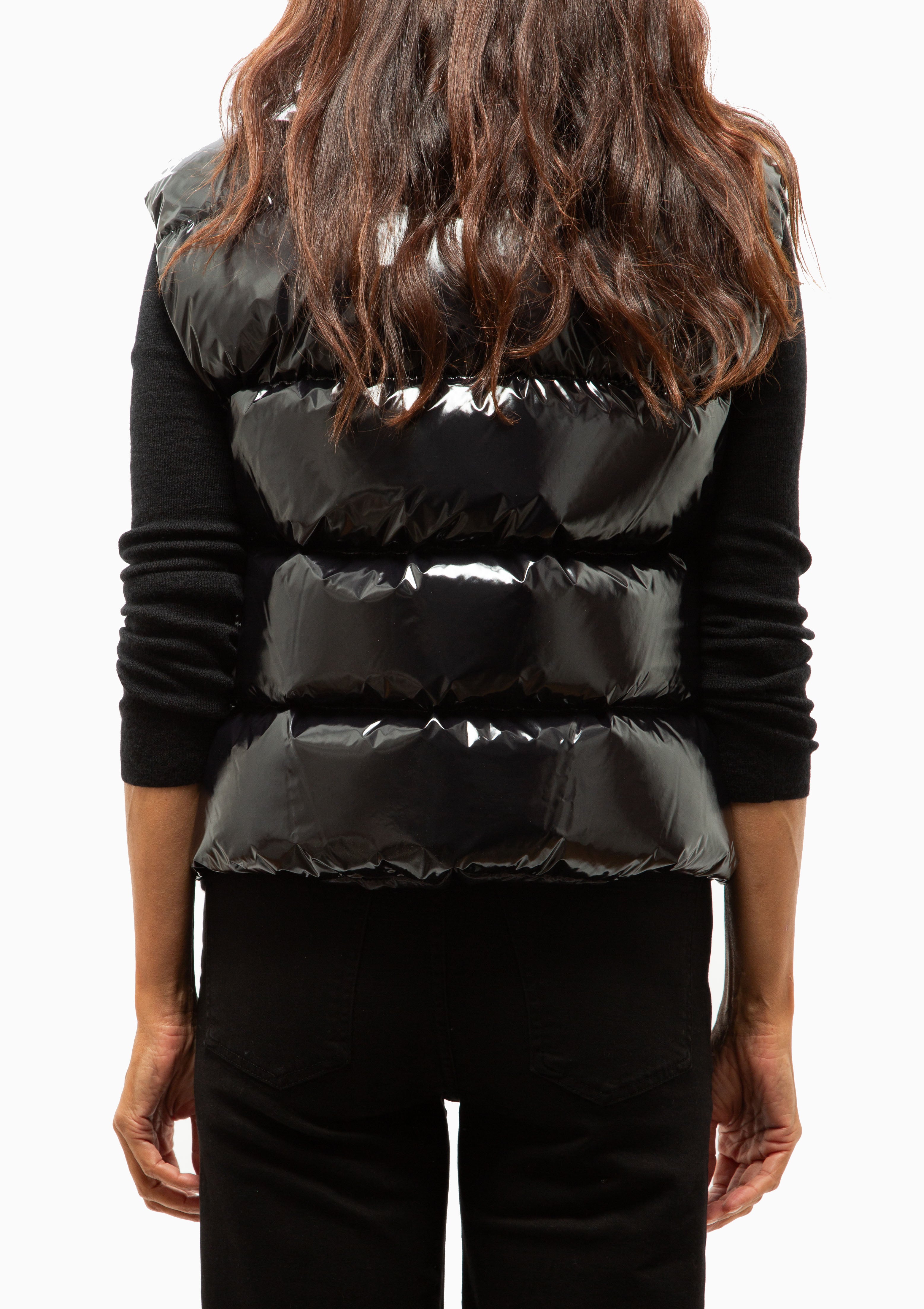 Gloss Snap Front Vest | Black