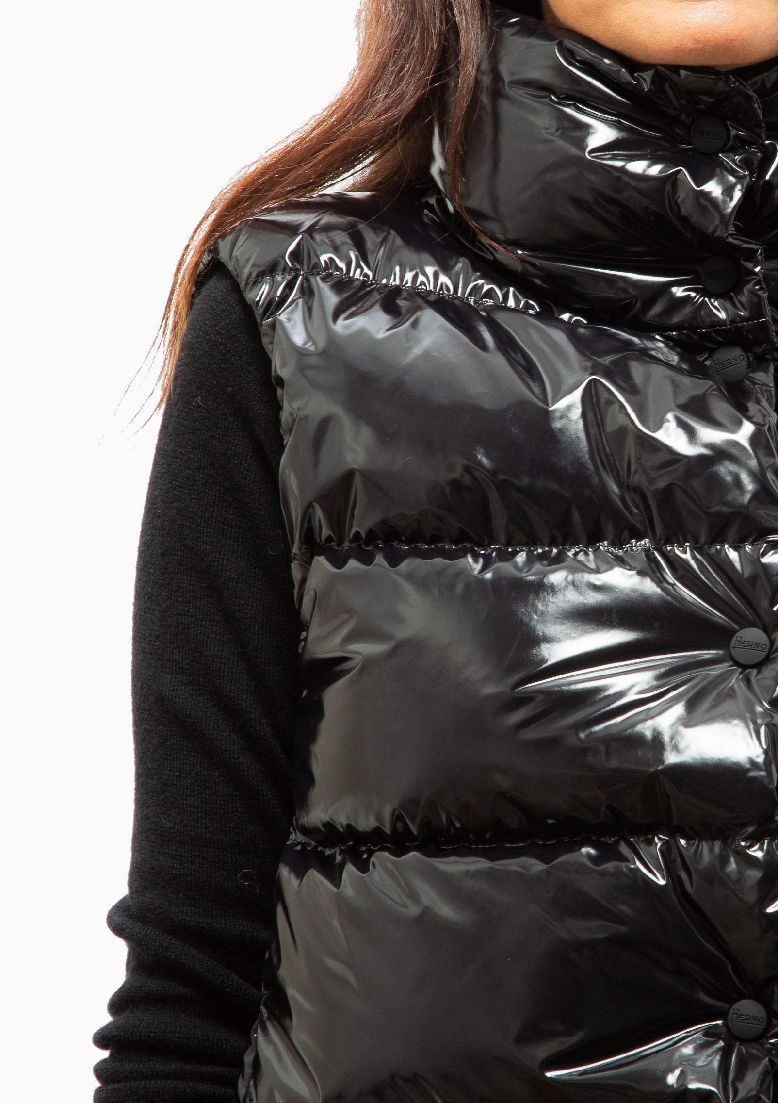 Gloss Snap Front Vest | Black