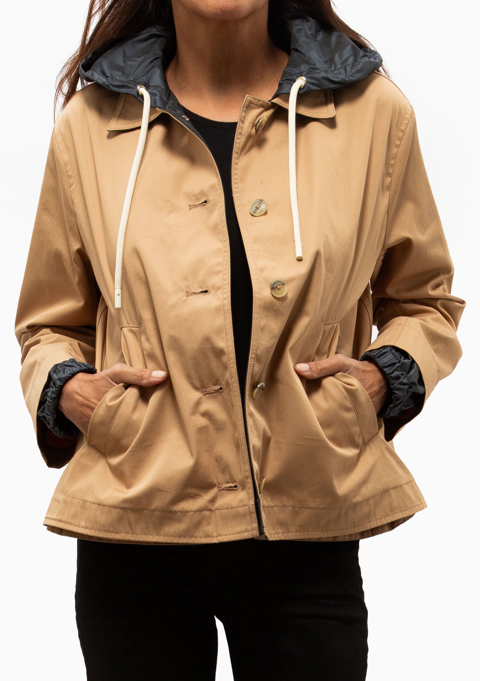 New Techno Taffeta Reversible Hooded Jacket | Camel