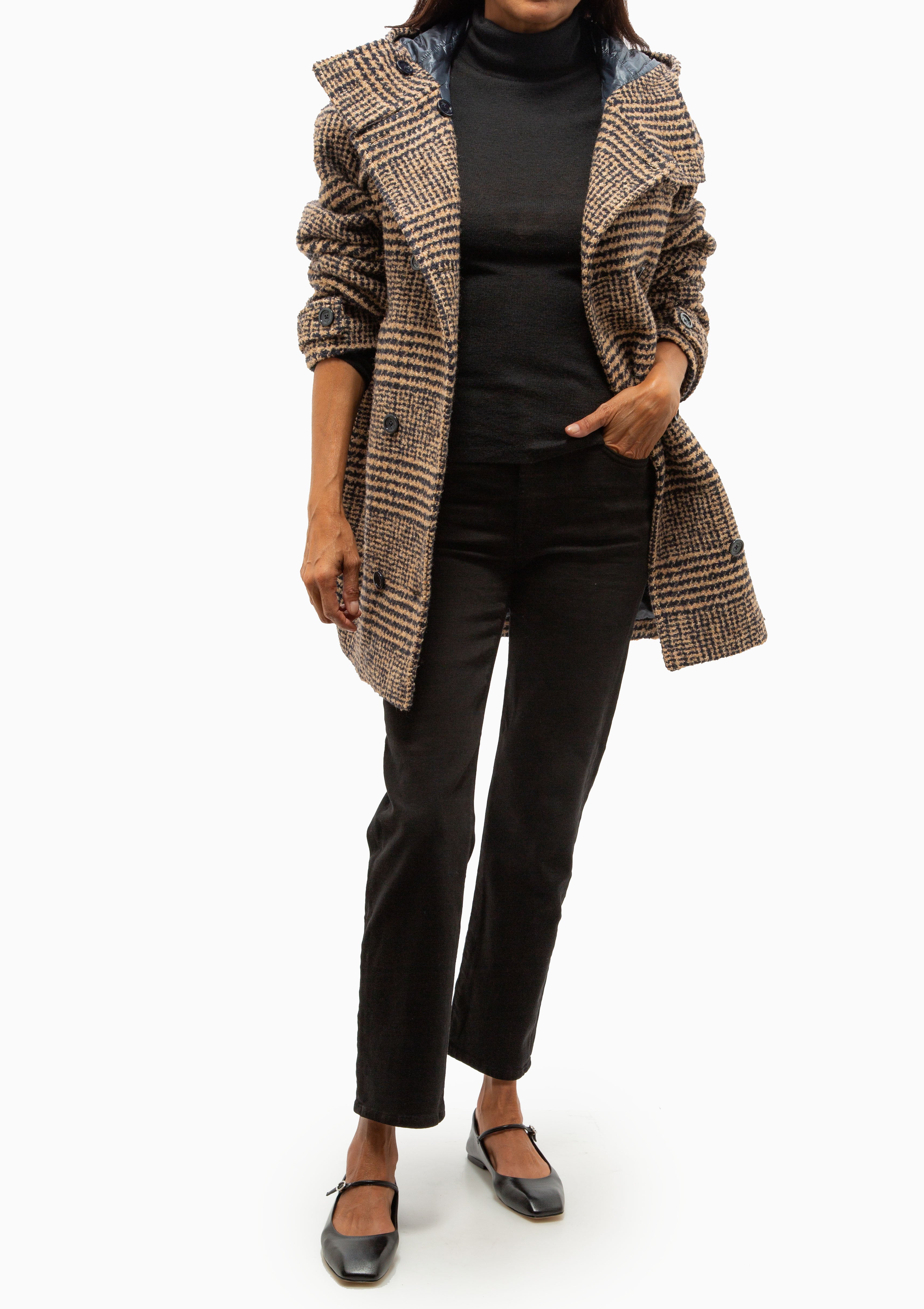 Prince Of Wales Hooded Coat | Camel