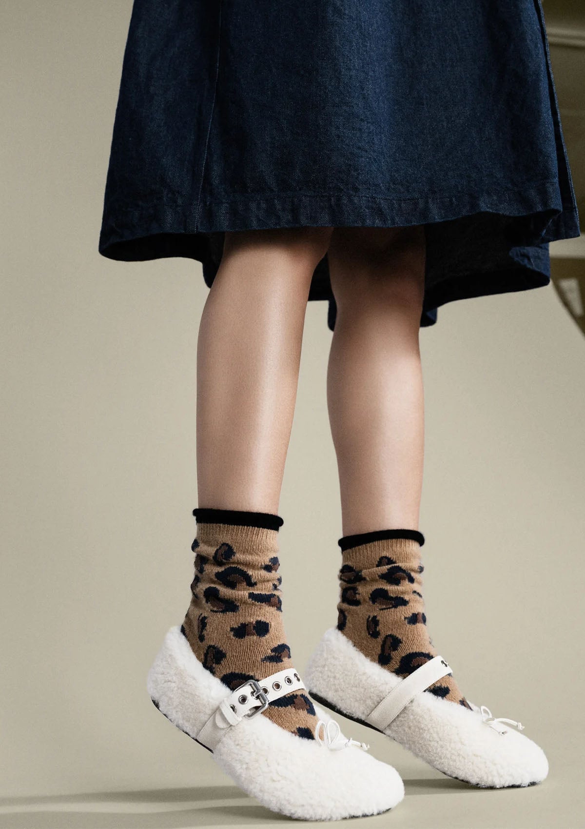 Cheetah Cashmere Crew Socks | Camel