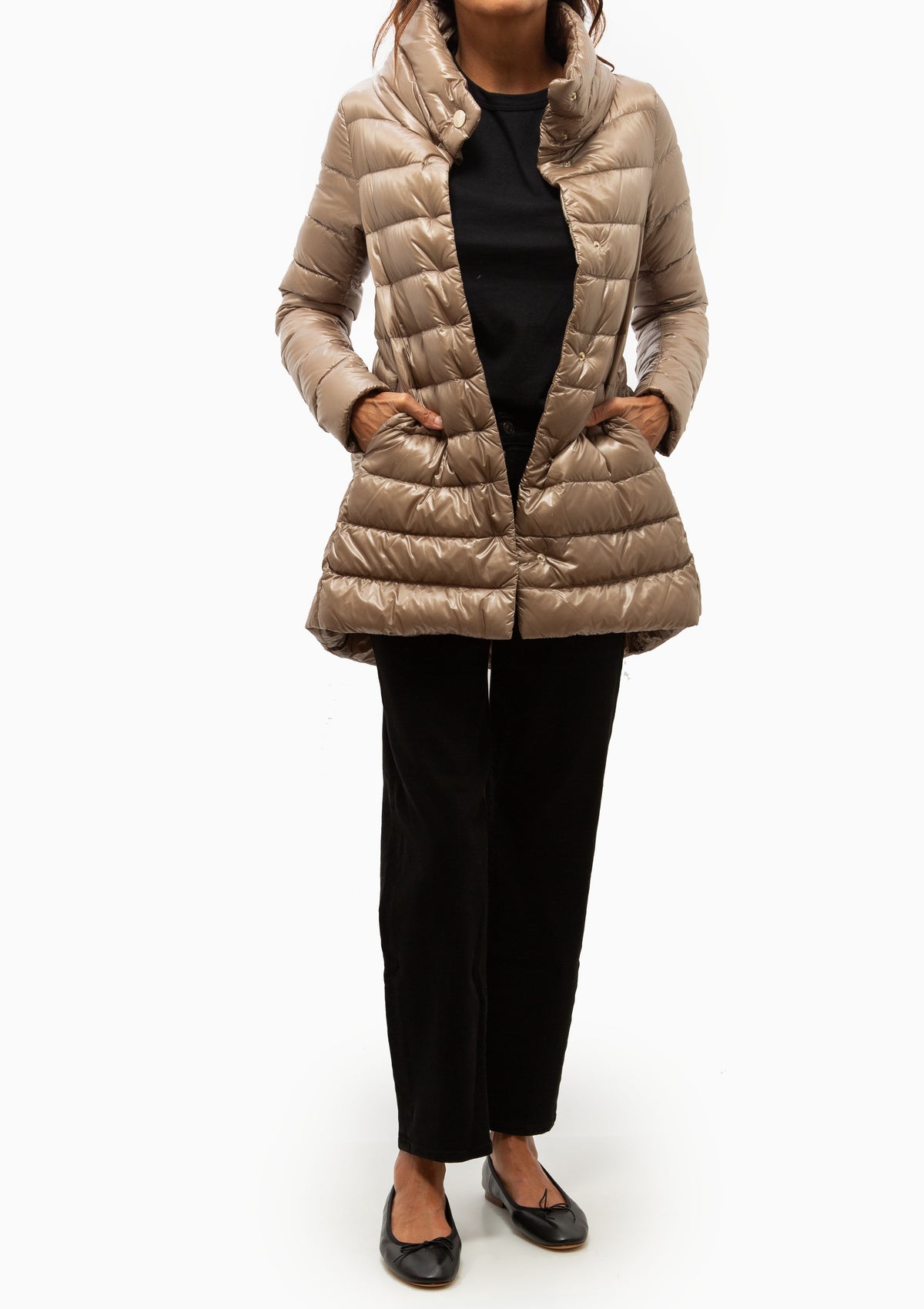 Amelia Classic Nylon A-Shape Coat | Light Taupe