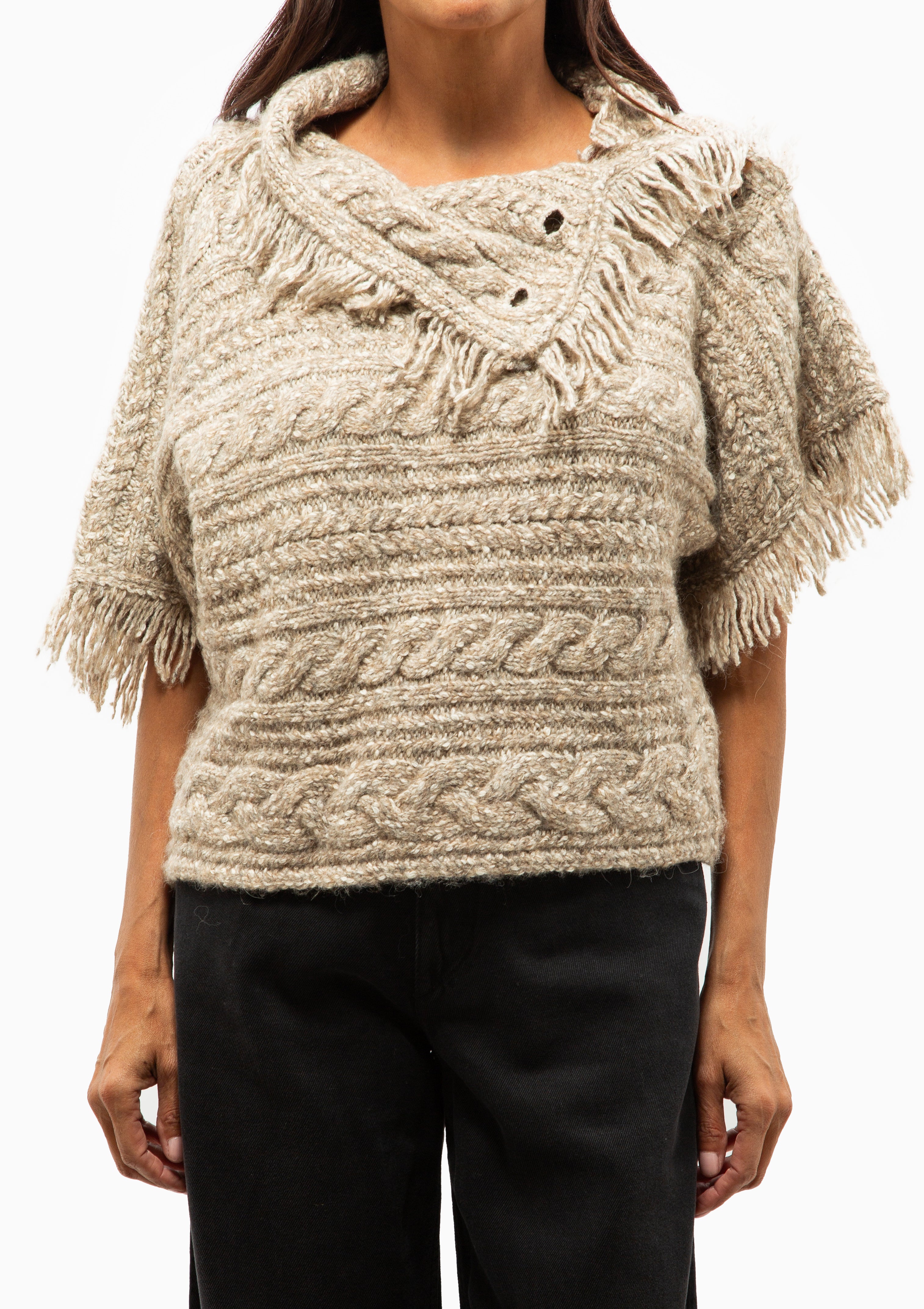 ISABEL MARANT ETOILE ニットポンチョ　ベージュ Isabel Marant Étoile Blanche Cabled Poncho Sweater | Saks Fifth Avenue