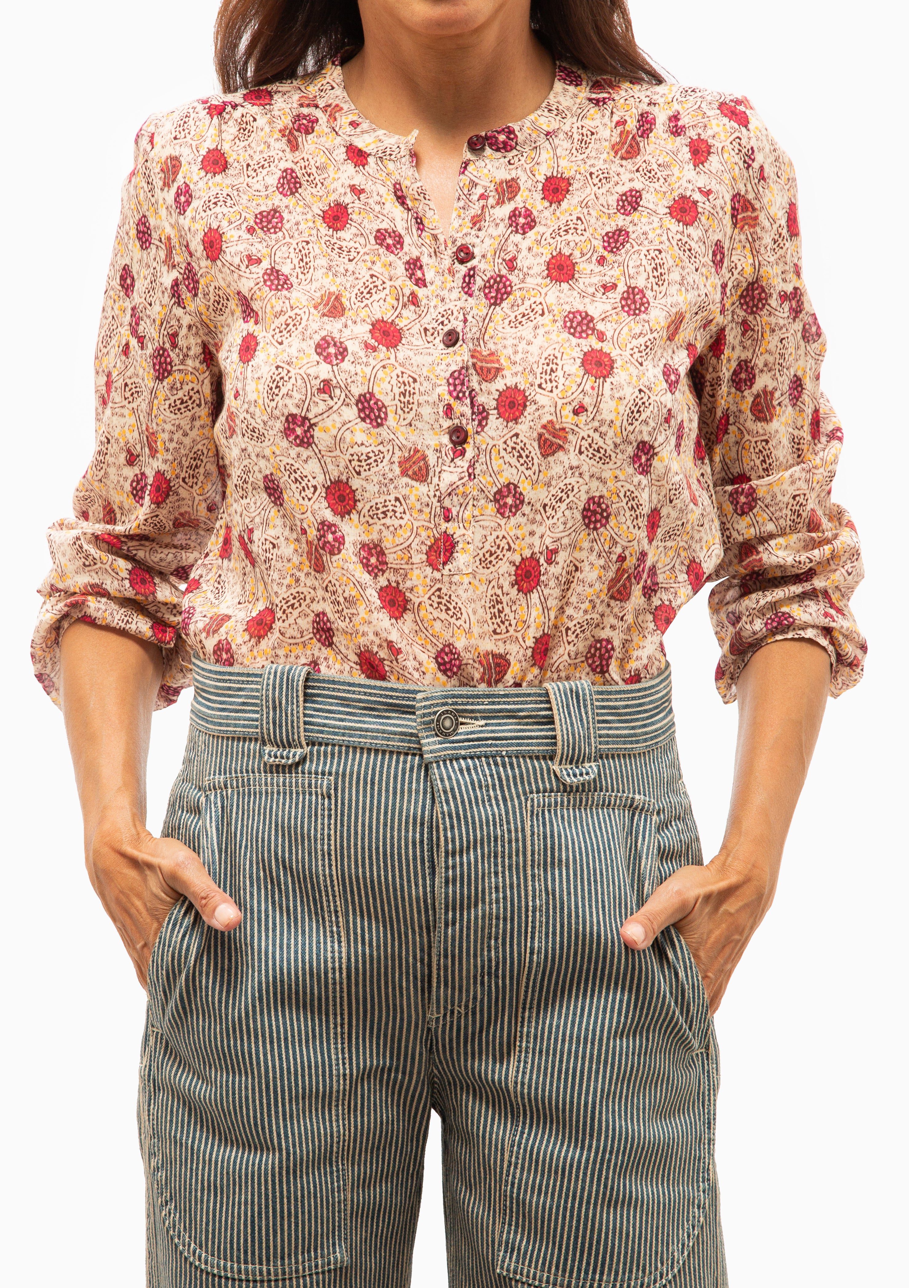 Maria Top | Ecru/Raspberry