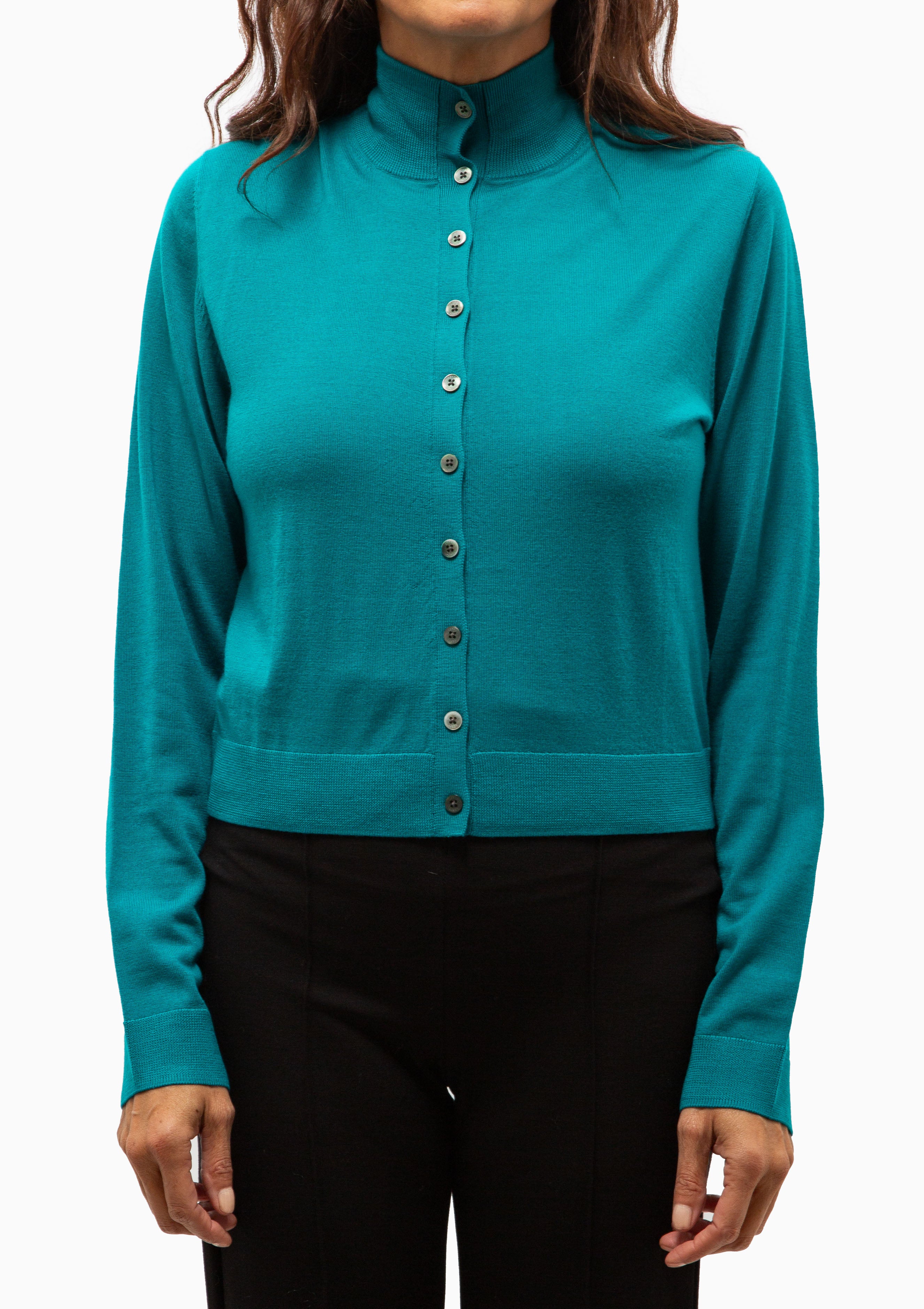 James Mock Neck Cardigan | Caribbean