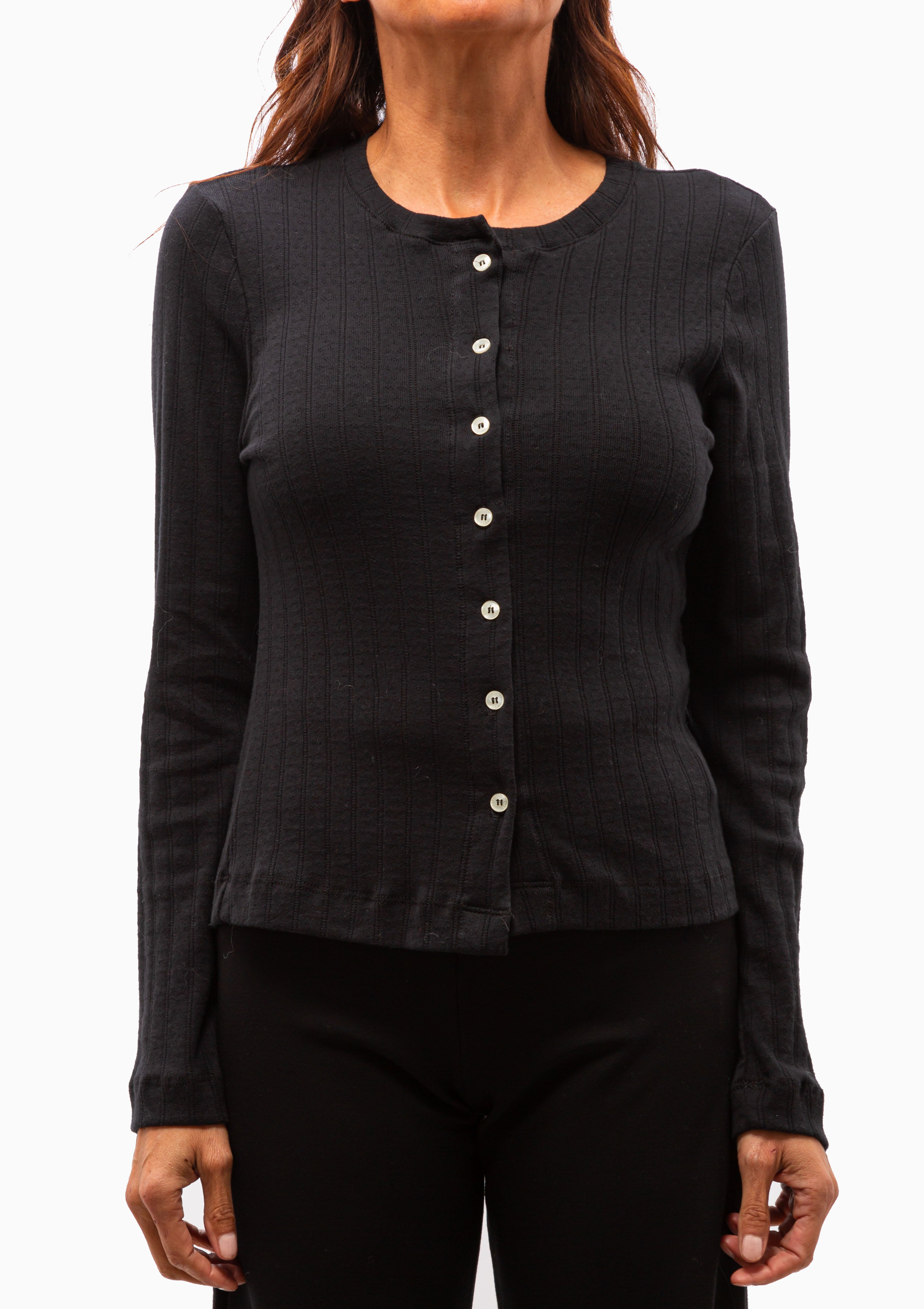 Pointelle Classic Crew Cardigan | Black