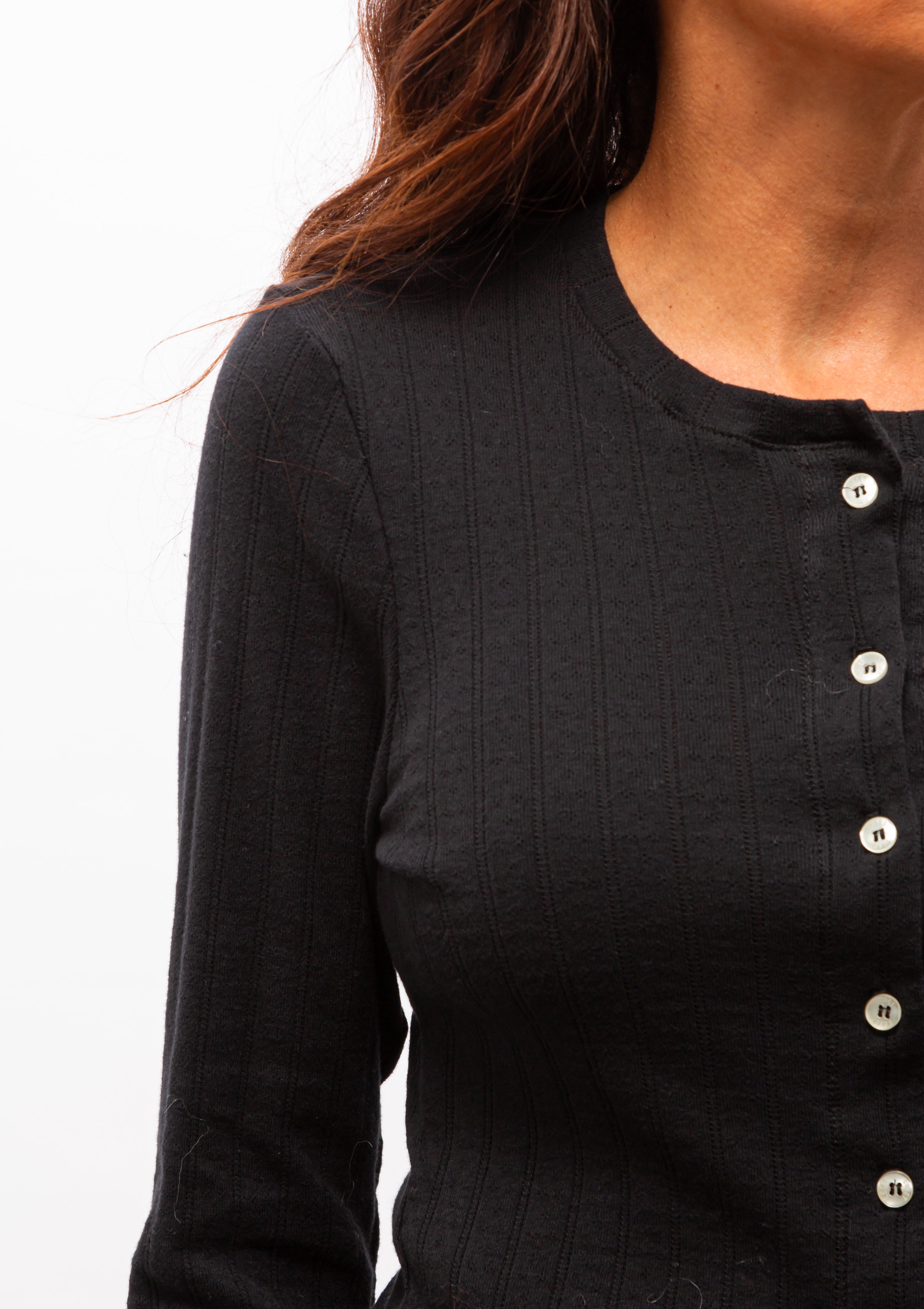 Pointelle Classic Crew Cardigan | Black