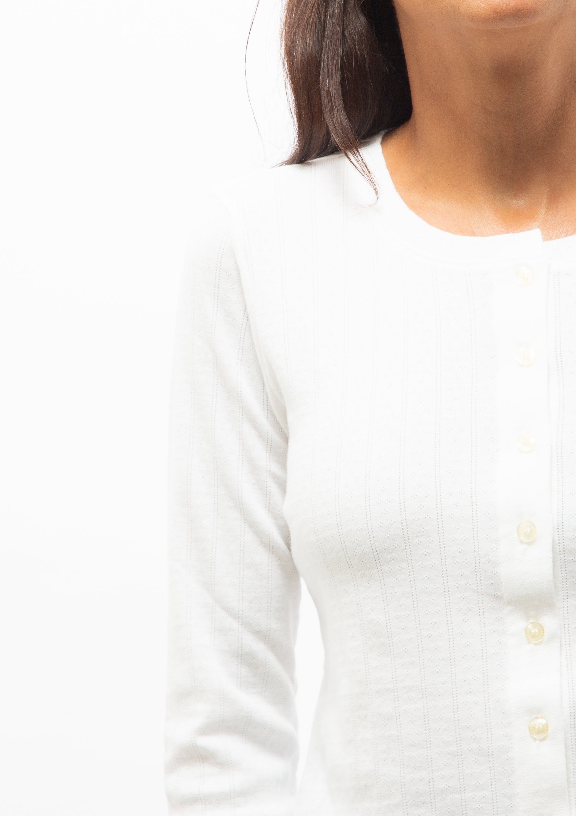 Pointelle Classic Crew Cardigan | White