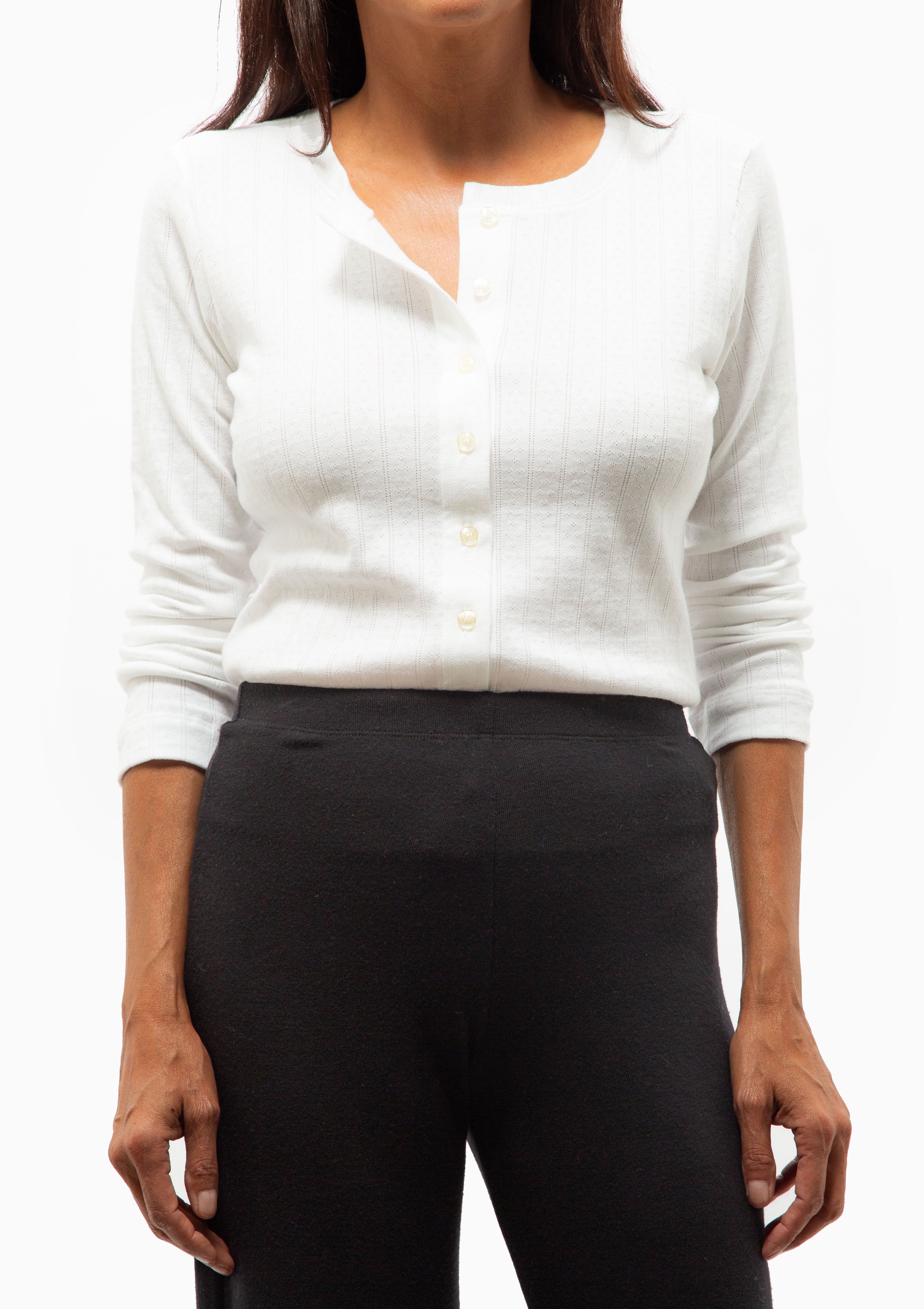 Pointelle Classic Crew Cardigan | White