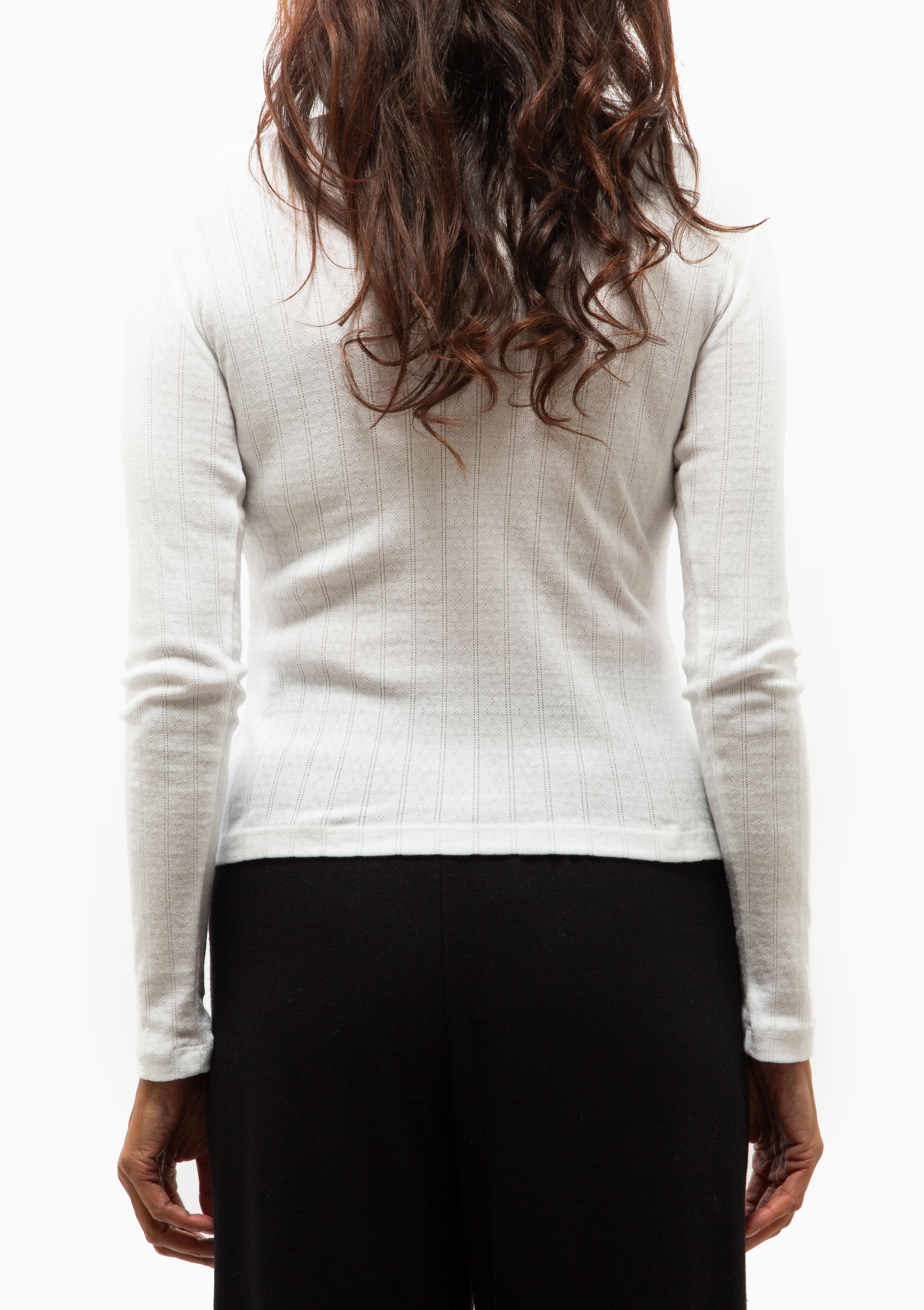 Pointelle Long Sleeve Henley | White