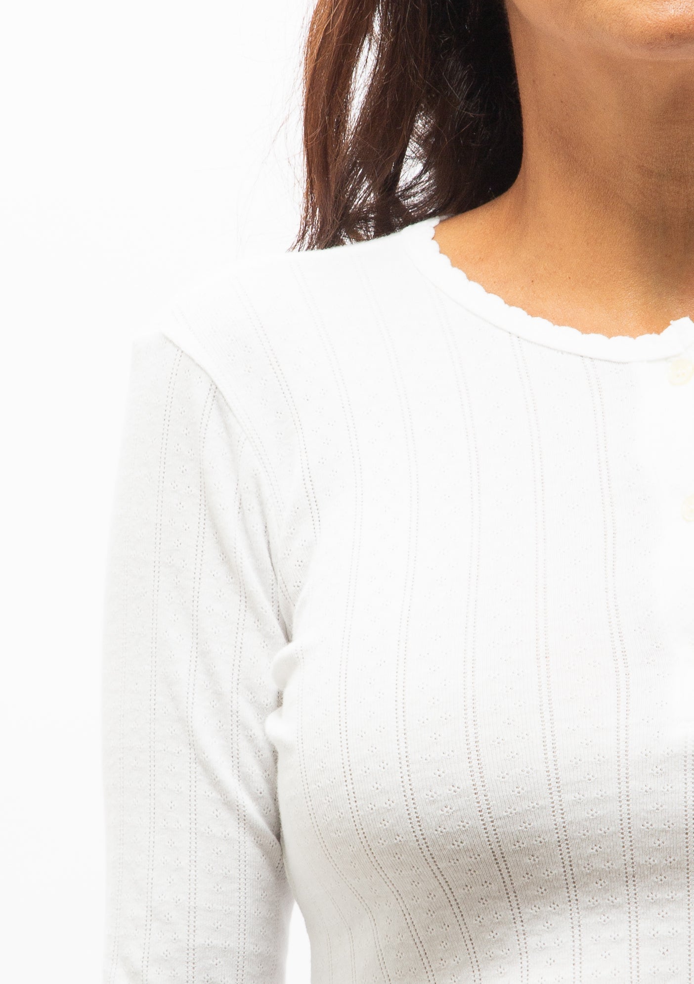 Pointelle Long Sleeve Henley | White