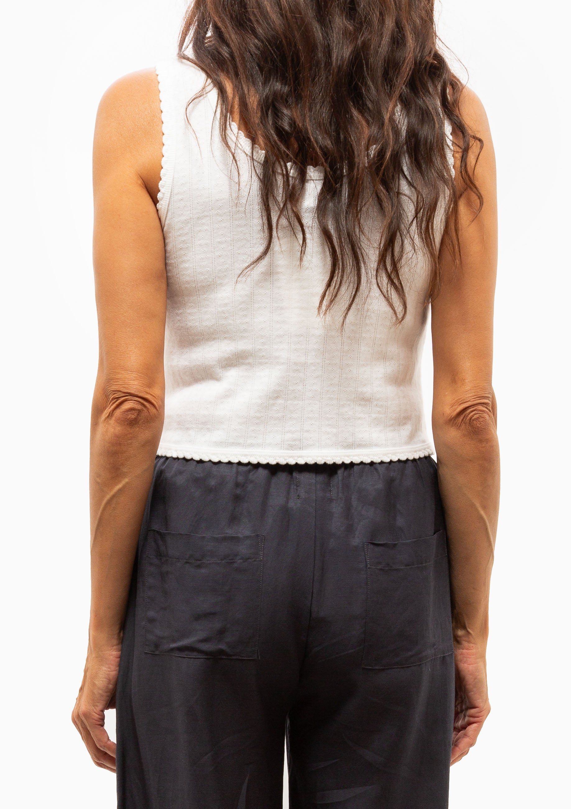 Pointelle Button Down Tank | White