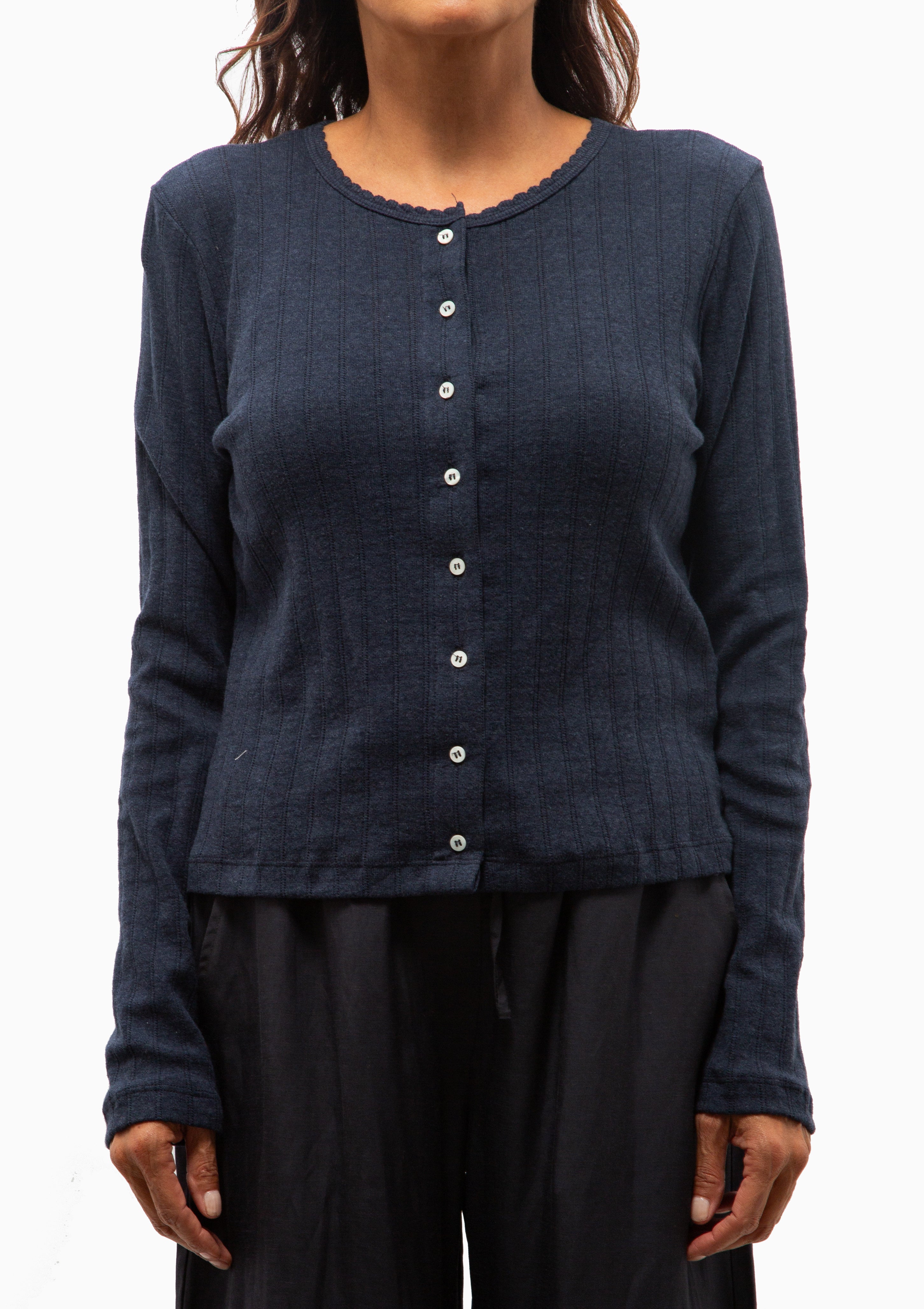 Pointelle Classic Cardigan II | Midnight Melange