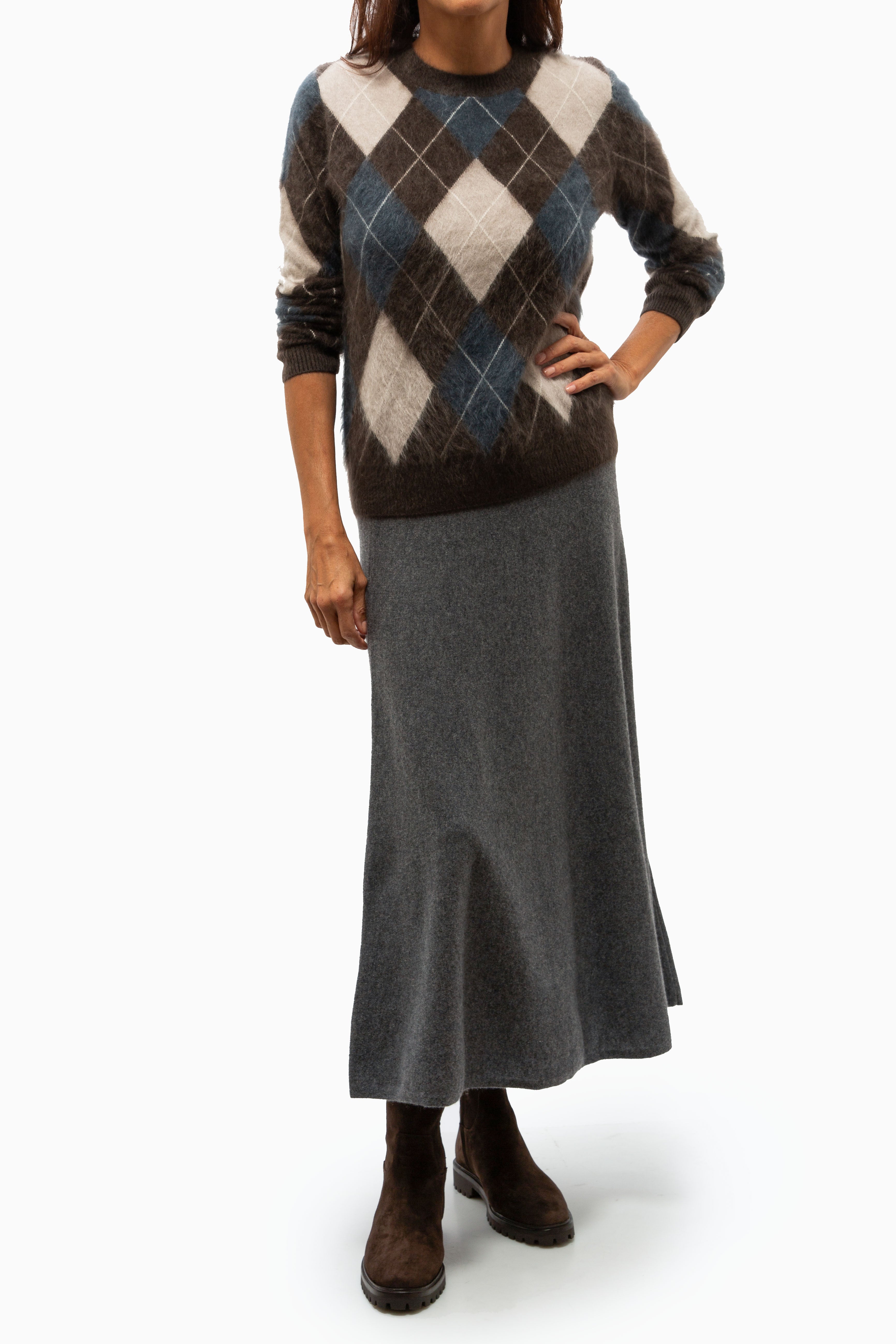 Margy Sweater | Wood Argyle Brushed