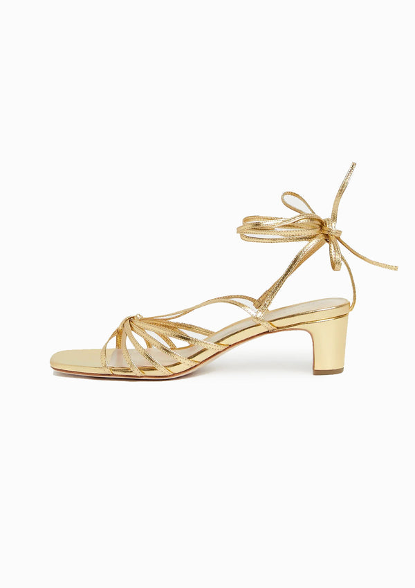 Lola Knot Lace-Up Mid Heel | Gold
