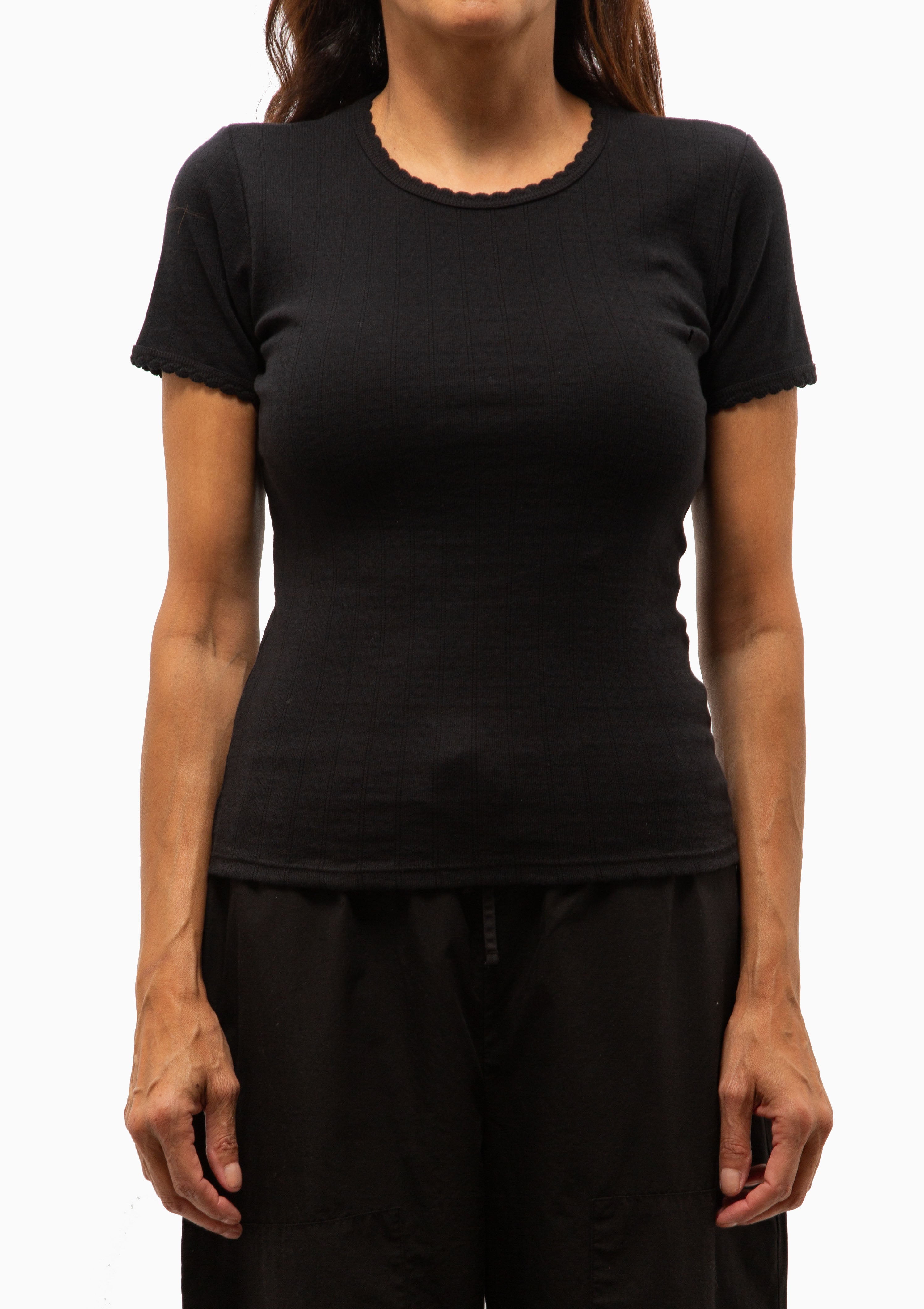 Pointelle Slim Fit Tee | Black