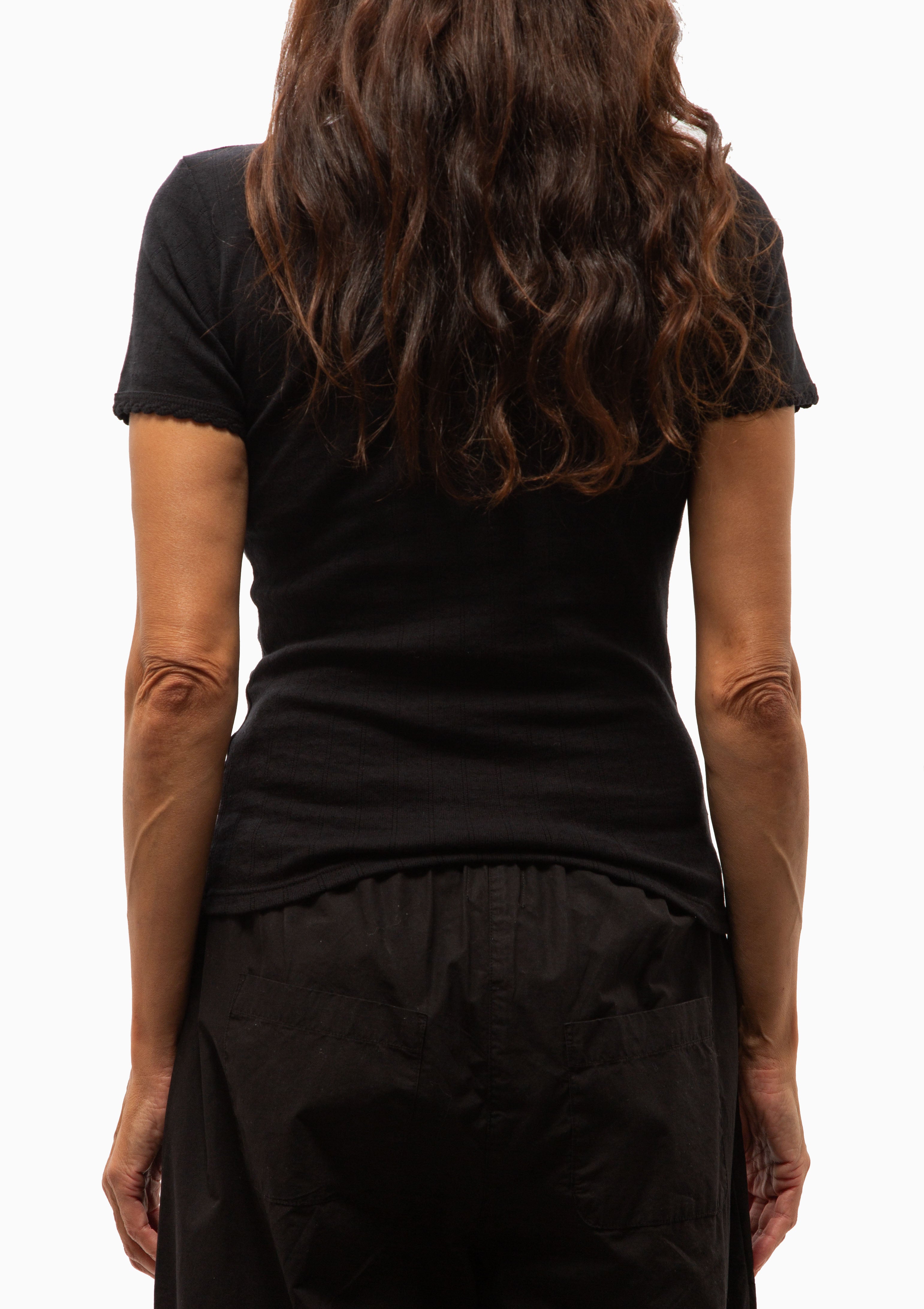 Pointelle Slim Fit Tee | Black