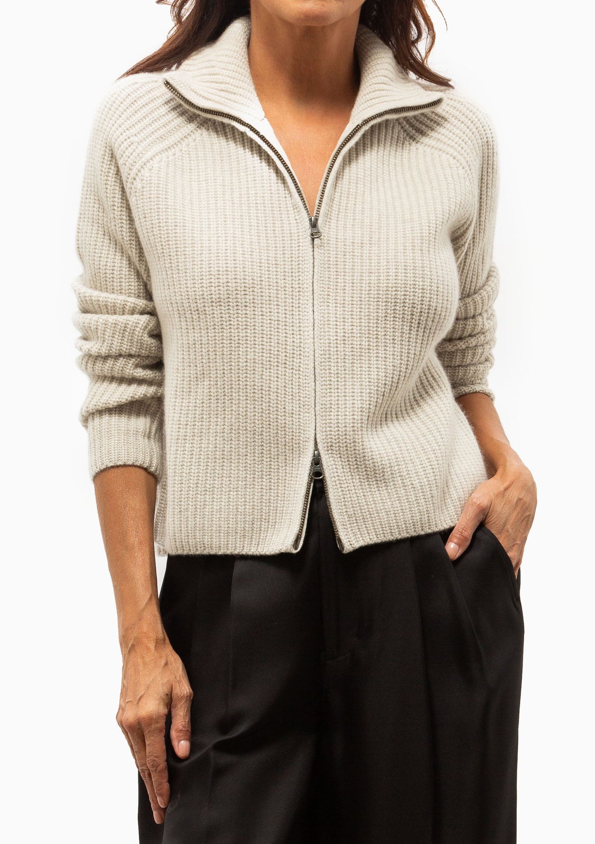 Sadie Zip Cardigan | Oyster