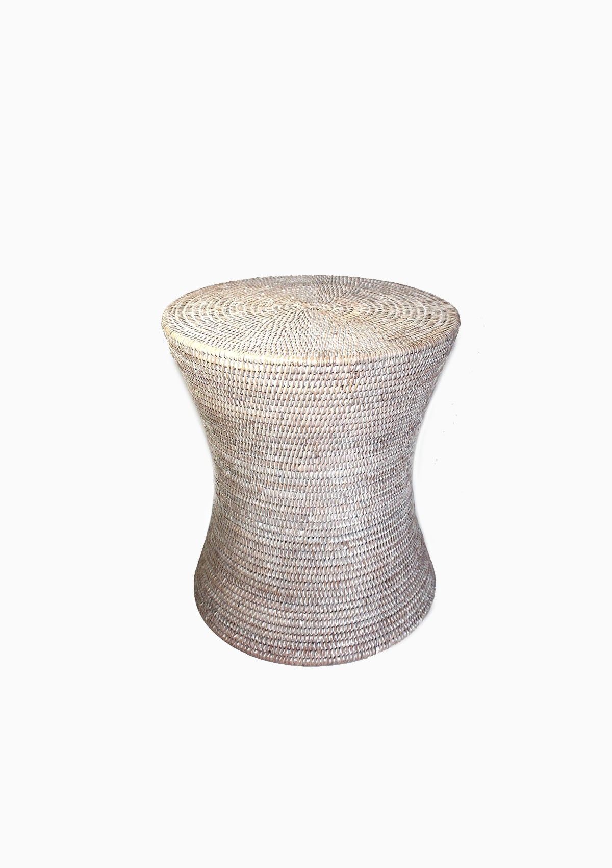 Rattan Round Stool | White, 15" x 17.5"