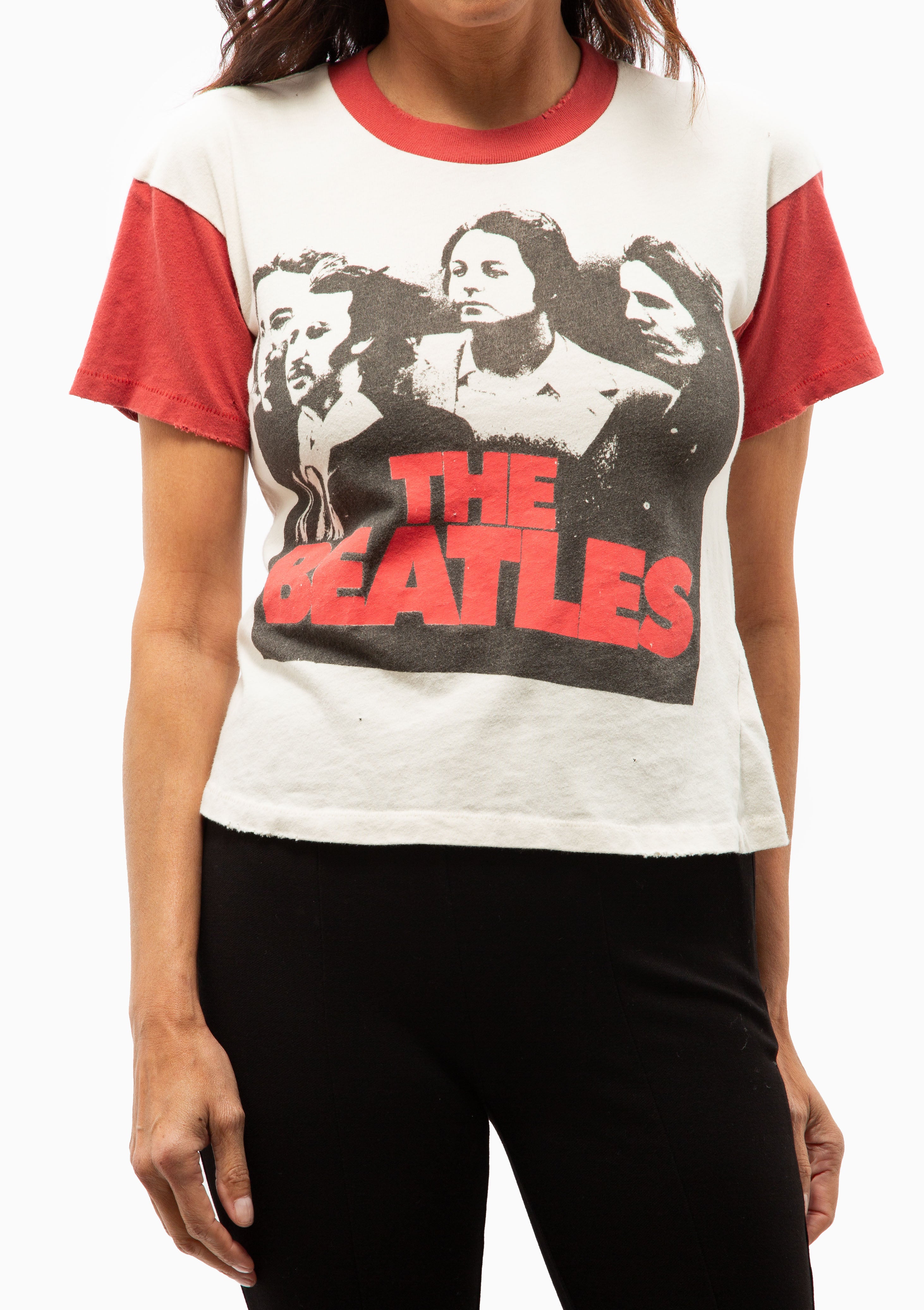 The Beatles Color Block Crop Tee | Off White/Vintage Red